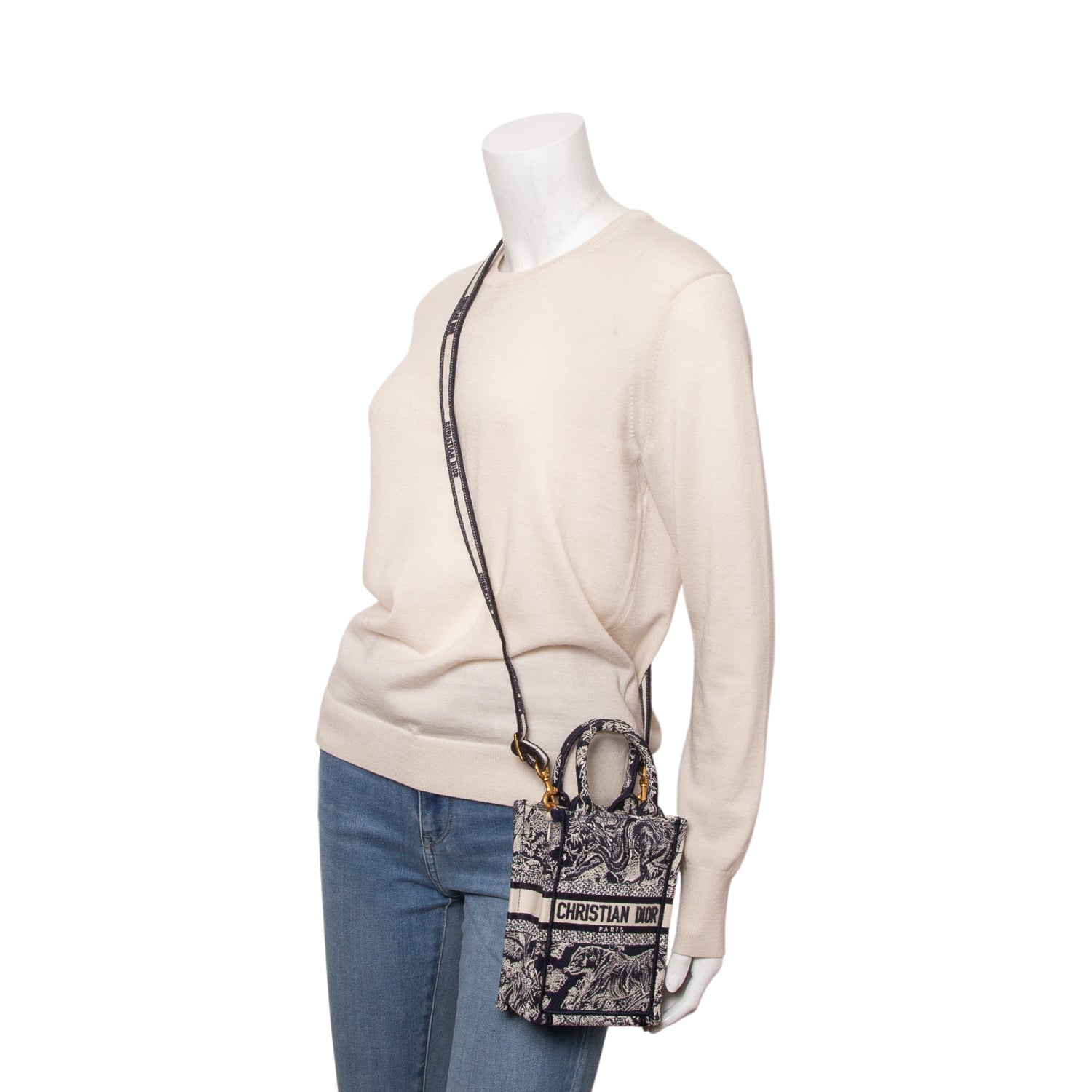 Christian Dior 2022 Blue Canvas Toile de Jouy Embroidered Mini Book Tote w/ Box & Strap