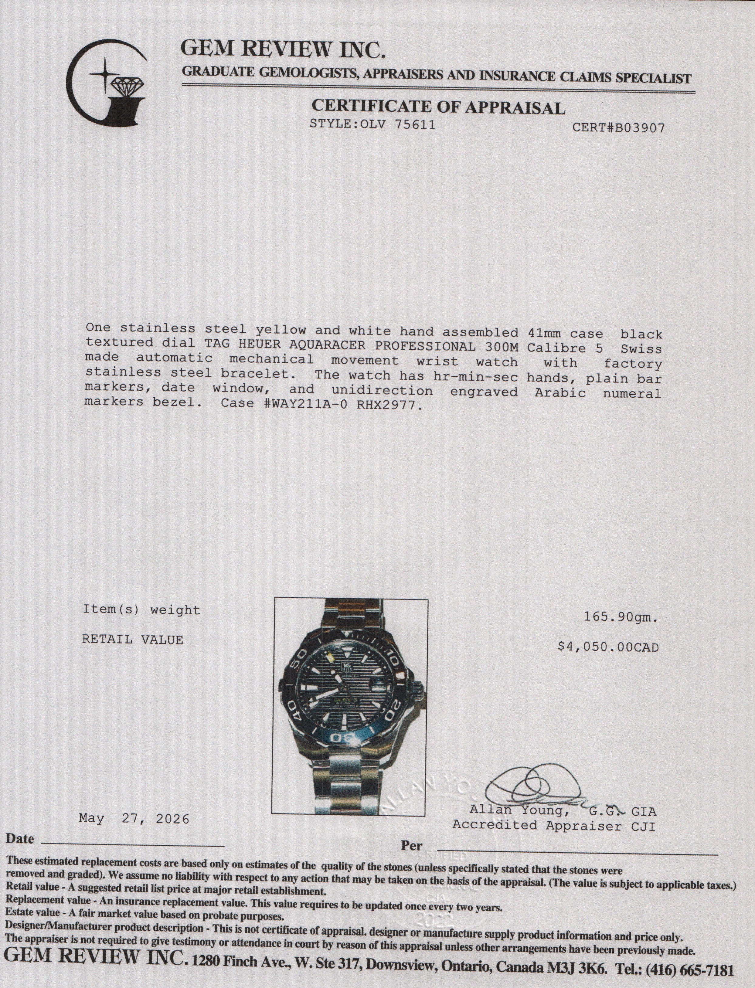 Tag Heuer Stainless Steel Aquaracer Professional 300M 41 MM Calibre 5 Automatic Watch WAY211A-0 w/ Box & Papers