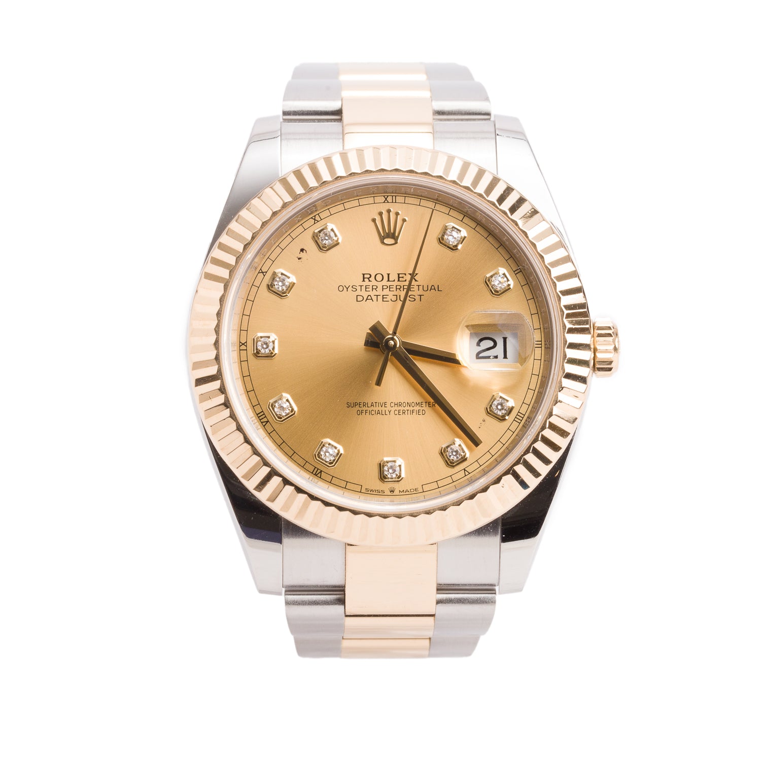 Rolex 2020 Stainless Steel & 18k Yellow Gold Datejust 41 MM Automatic Watch Champagne Diamond Dial 126333 w/ Box & Papers