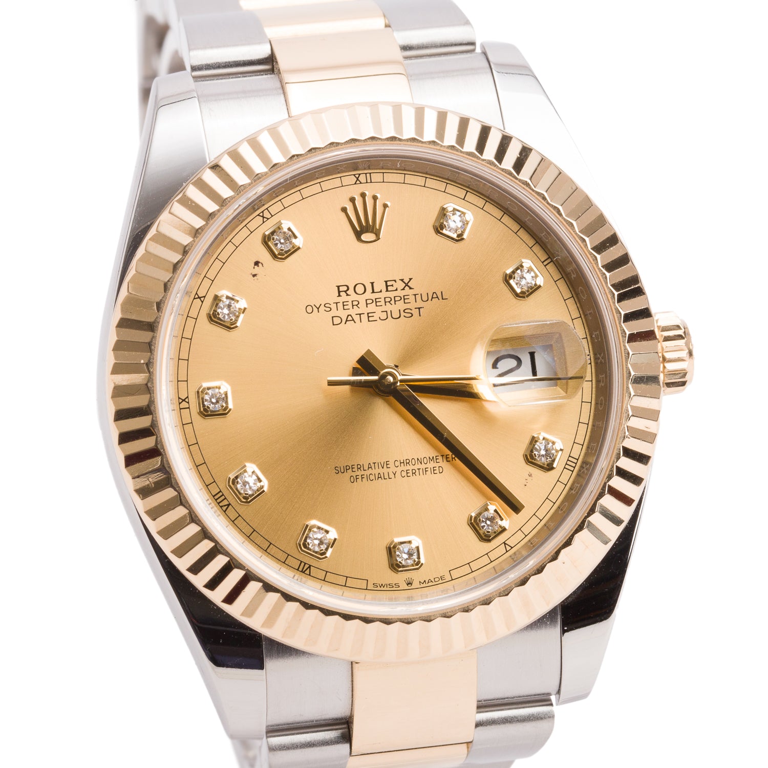 Rolex 2020 Stainless Steel & 18k Yellow Gold Datejust 41 MM Automatic Watch Champagne Diamond Dial 126333 w/ Box & Papers