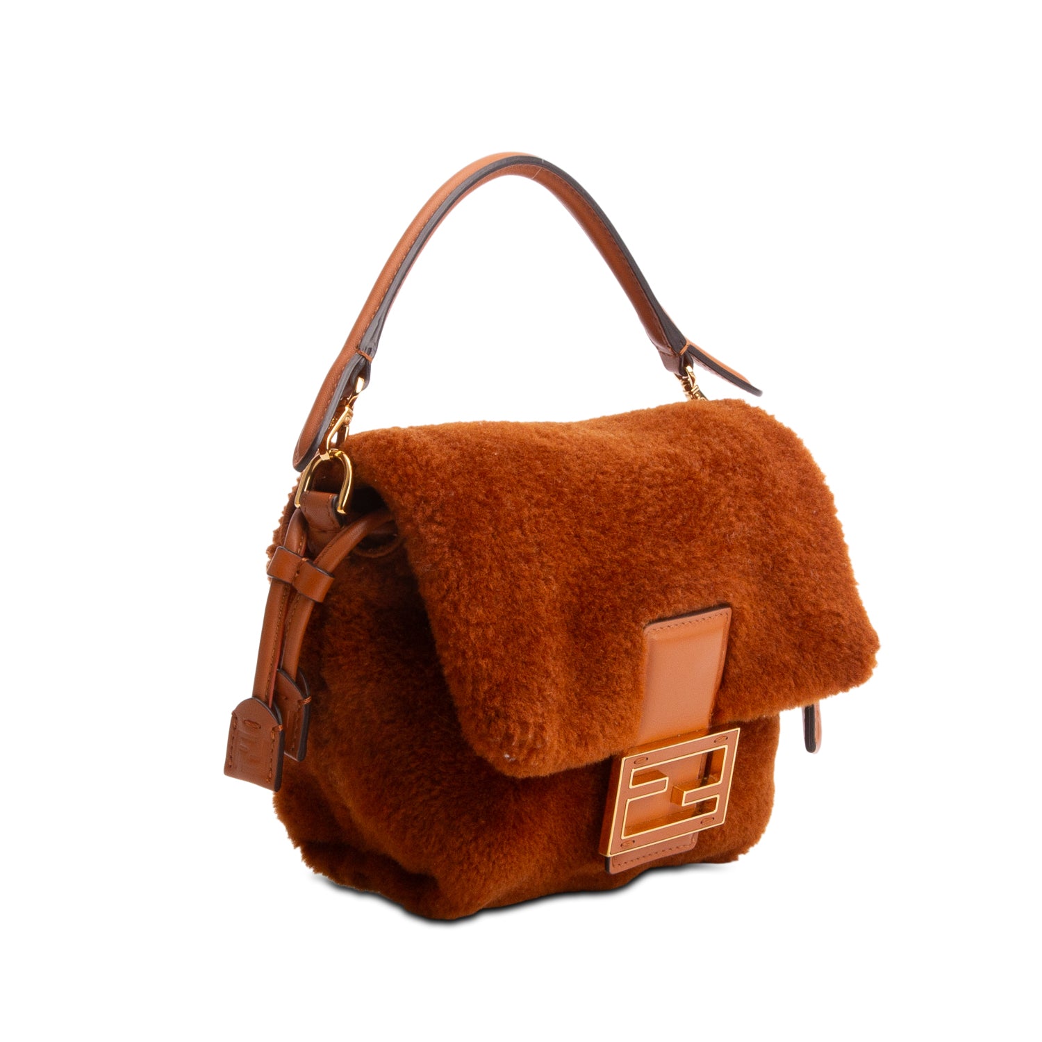 Fendi 2025 Brown Shearling Small Mama Baguette w/ Box, Receipt & Straps