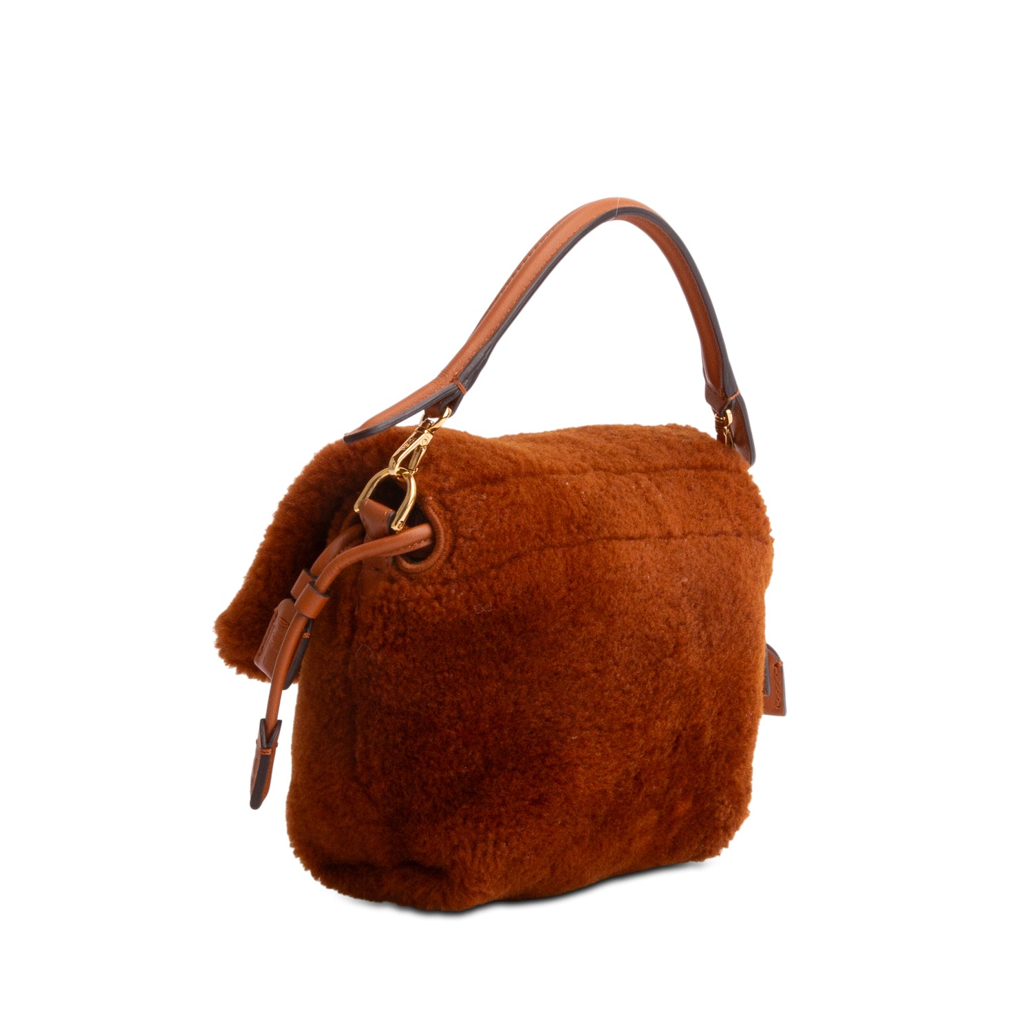 Fendi 2025 Brown Shearling Small Mama Baguette w/ Box, Receipt & Straps