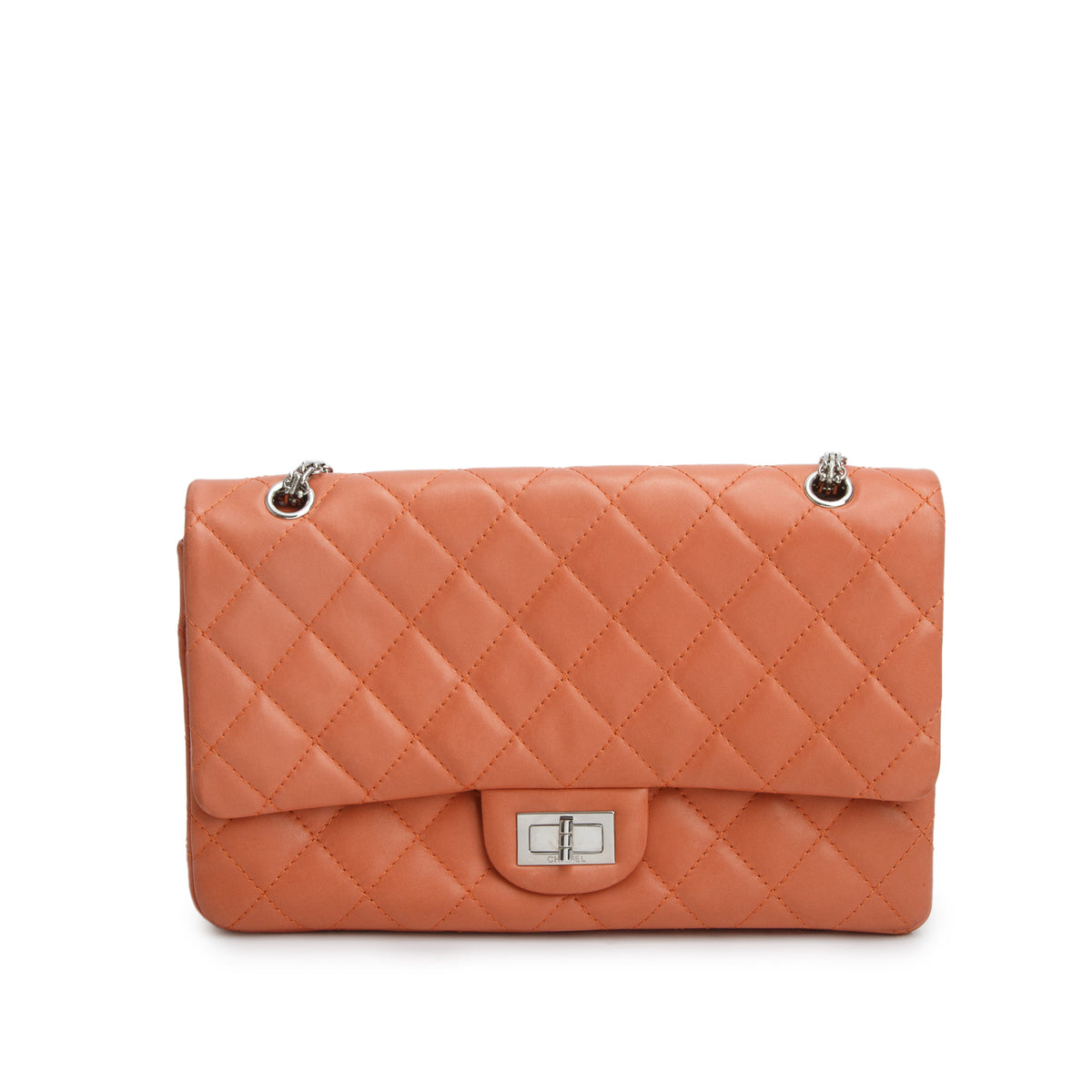 Chanel Peach Quilted Calfskin Leather 2.55 Reissue 227 Double Flap Bag w/ Authenticity Card