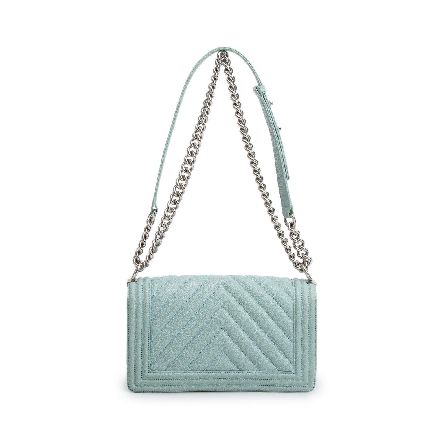 Chanel Turquoise Caviar Chevron Quilted Medium Boy Bag w/ Authenticity Card