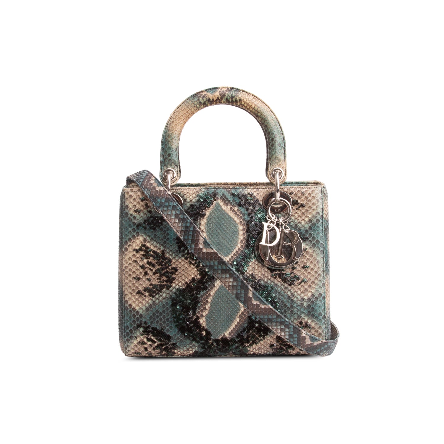 Christian Dior Green Python Medium Lady Dior w/ Box & Strap