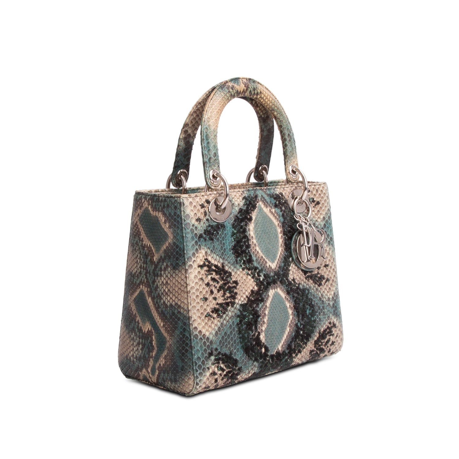 Christian Dior Green Python Medium Lady Dior w/ Box & Strap