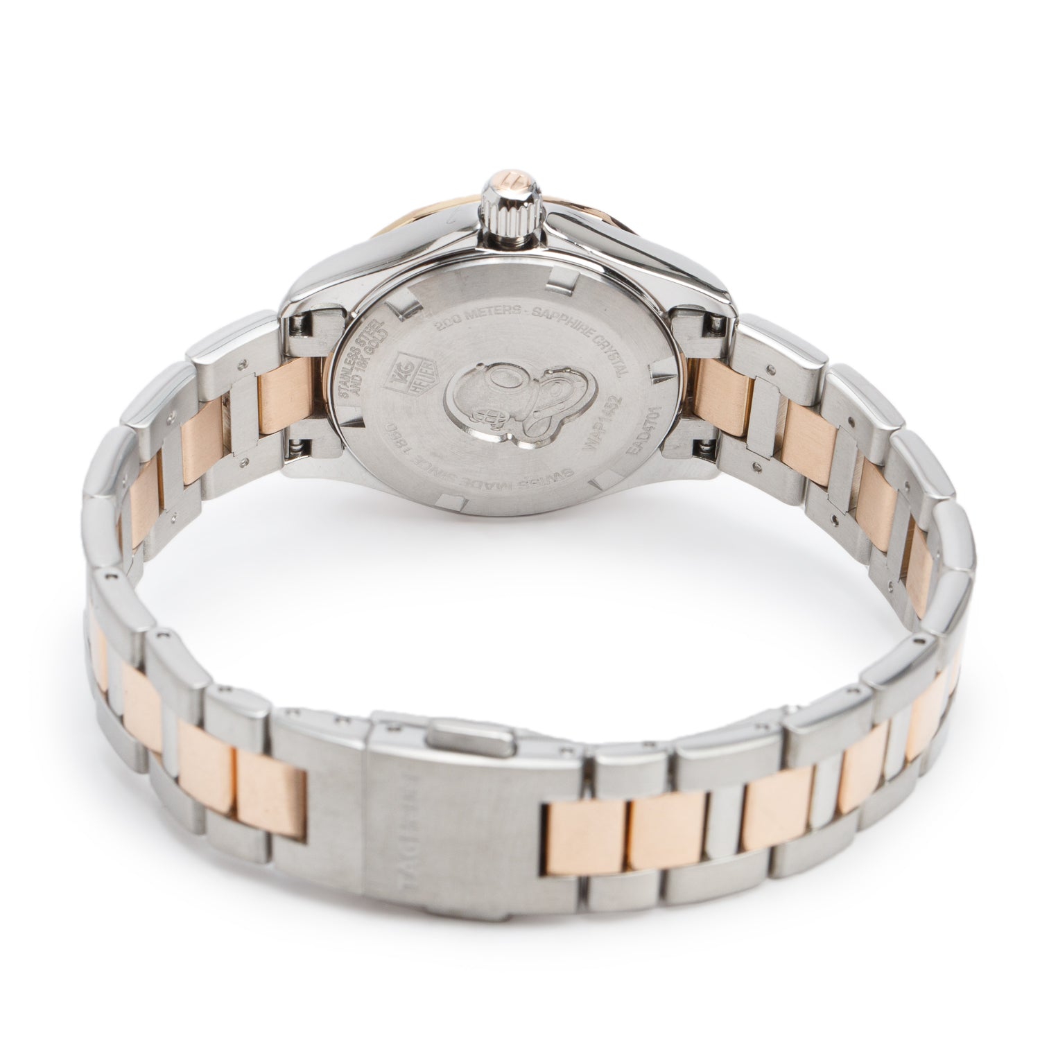 Tag Heuer Stainless Steel & 18 Rose Gold Diamond Bezel Aquaracer 27 MM Quartz Watch Diamond Mother of Pearl Dial WAP1452