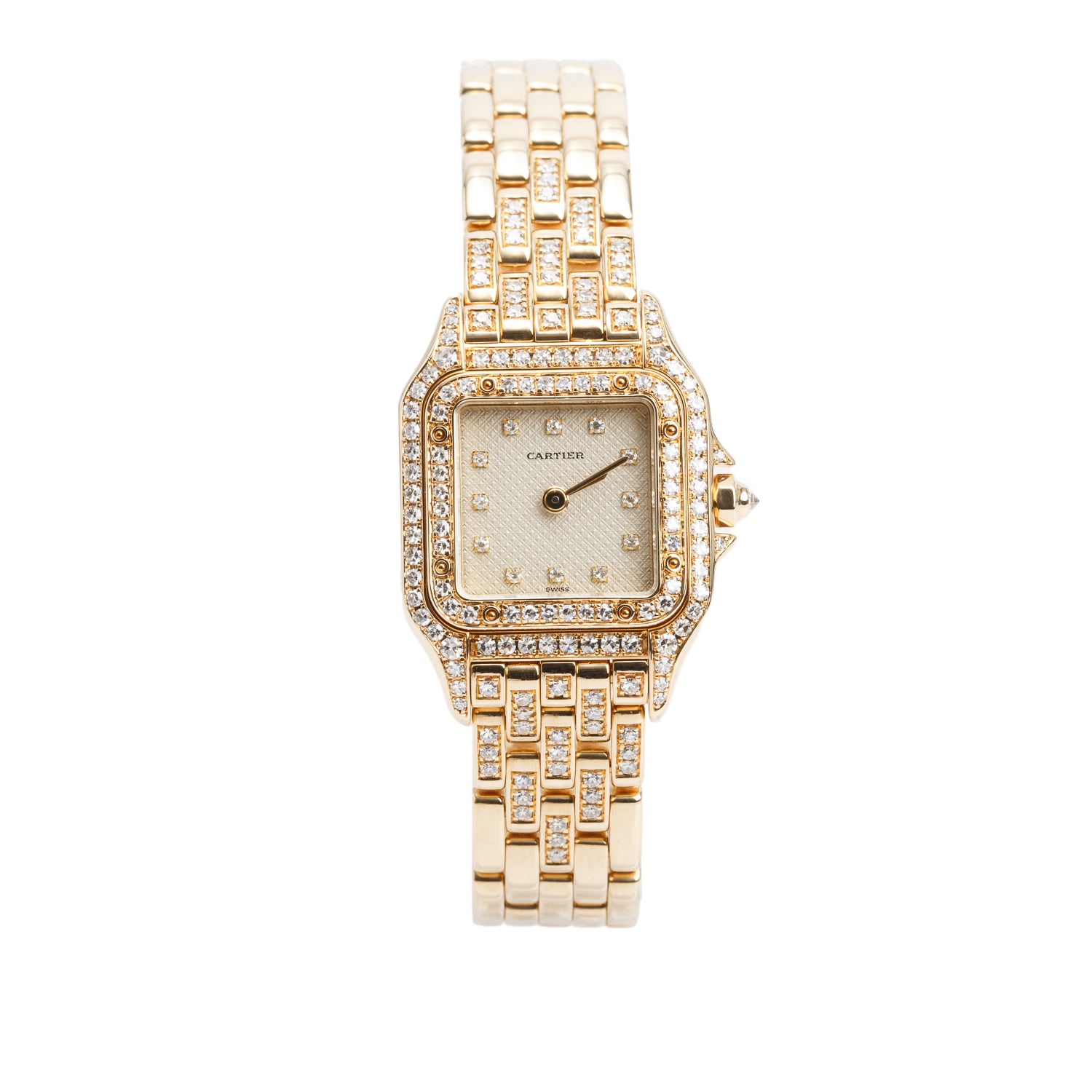 Cartier 18k Yellow Gold Diamond Bezel Panthere de Cartier Watch Diamond Dial, Small Model 12802