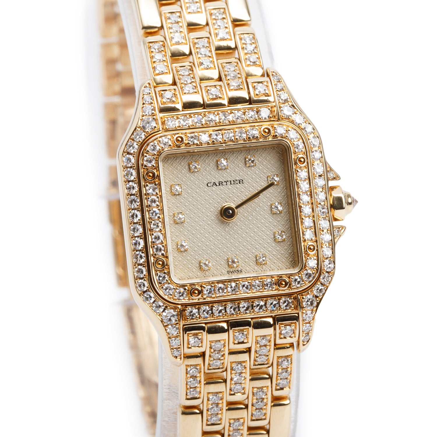 Cartier 18k Yellow Gold Diamond Bezel Panthere de Cartier Watch Diamond Dial, Small Model 12802