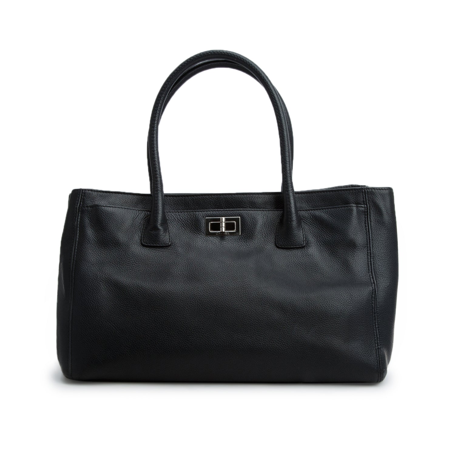 Chanel Black Caviar Mademoiselle Lock Cerf Executive Shopper Tote w/ Pouch