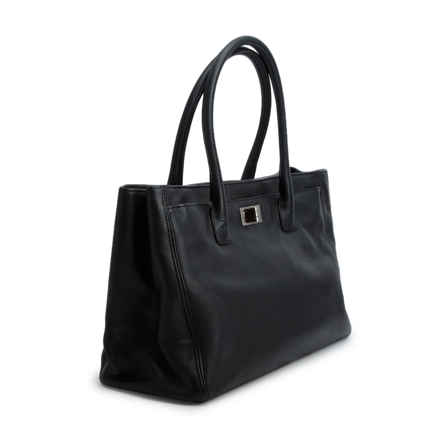 Chanel Black Caviar Mademoiselle Lock Cerf Executive Shopper Tote w/ Pouch