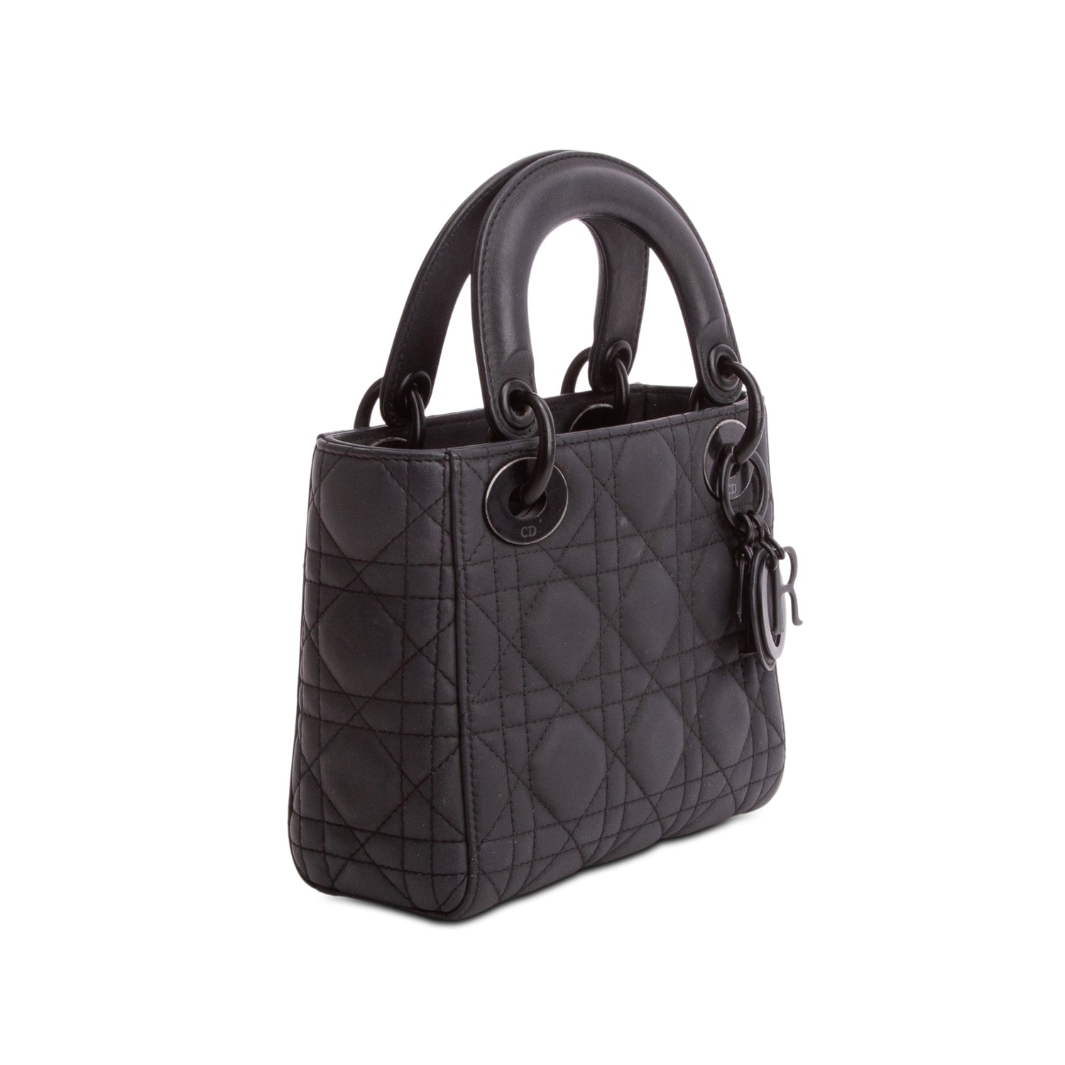 Christian Dior 2020 Black Ultra Matte Calfskin Cannage Mini Lady Dior w/ Strap