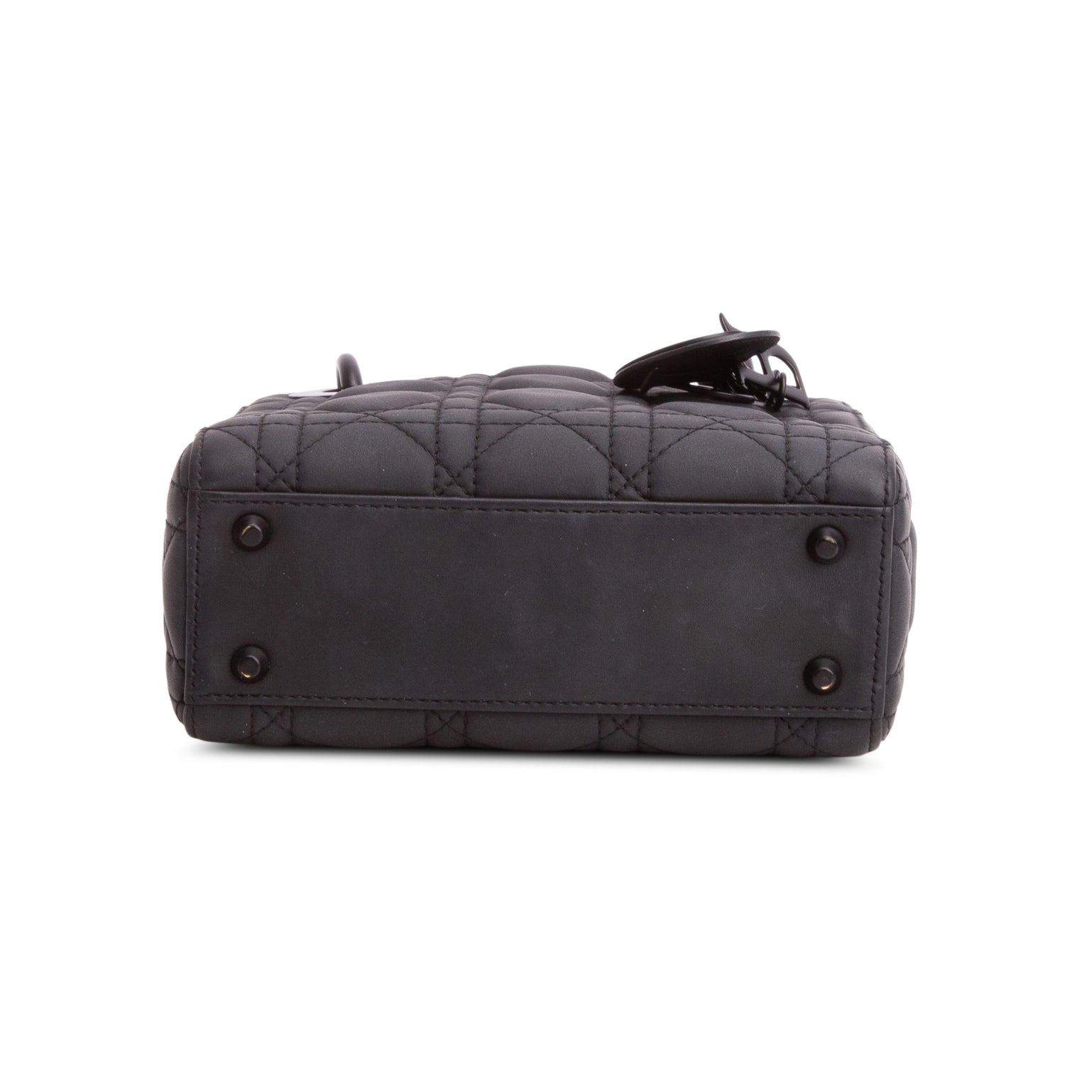 Christian Dior 2020 Black Ultra Matte Calfskin Cannage Mini Lady Dior w/ Strap