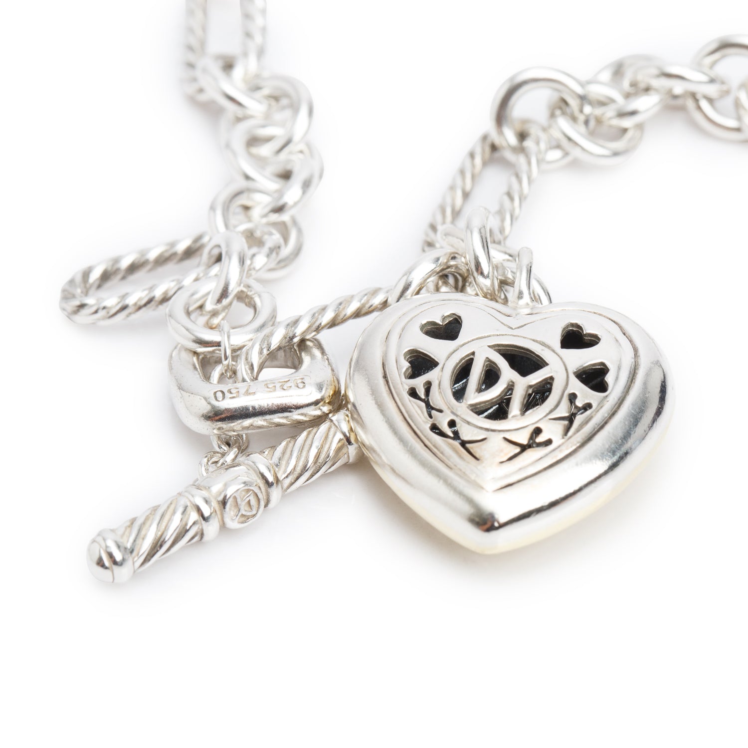 David Yurman Sterling Silver & 18k Yellow Gold Sculpted Cable Heart Pendant Necklace