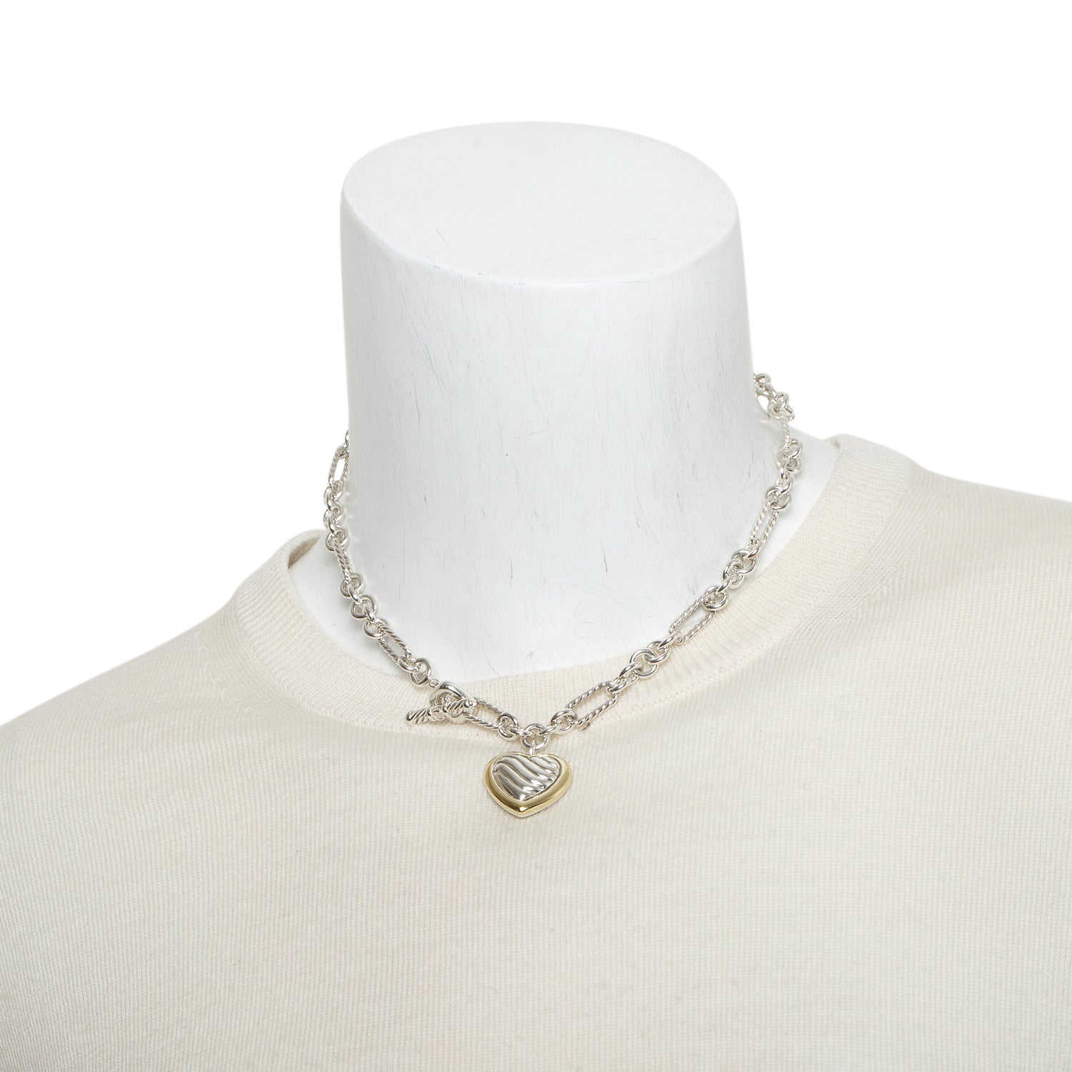 David Yurman Sterling Silver & 18k Yellow Gold Sculpted Cable Heart Pendant Necklace