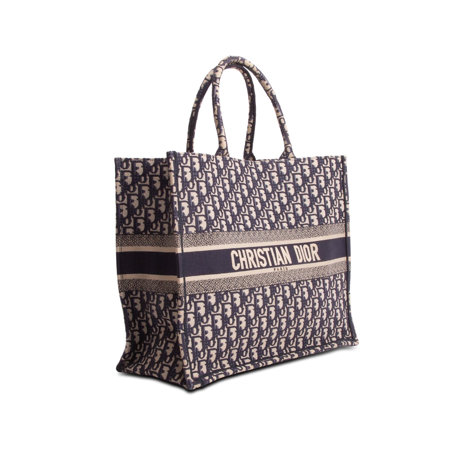 Christian Dior Ecru and Blue Dior Oblique Embroidery Large Book Tote