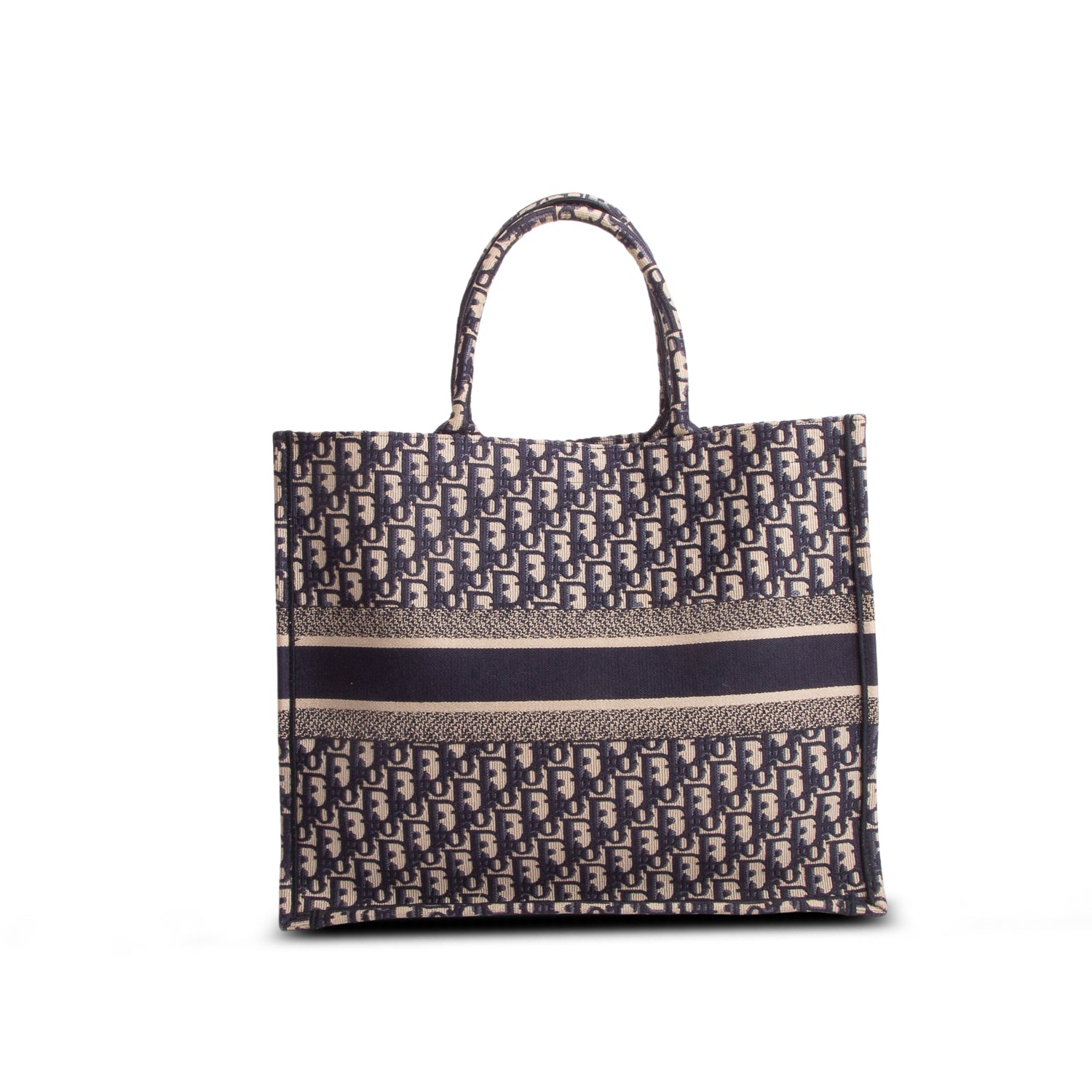 Christian Dior Ecru and Blue Dior Oblique Embroidery Large Book Tote
