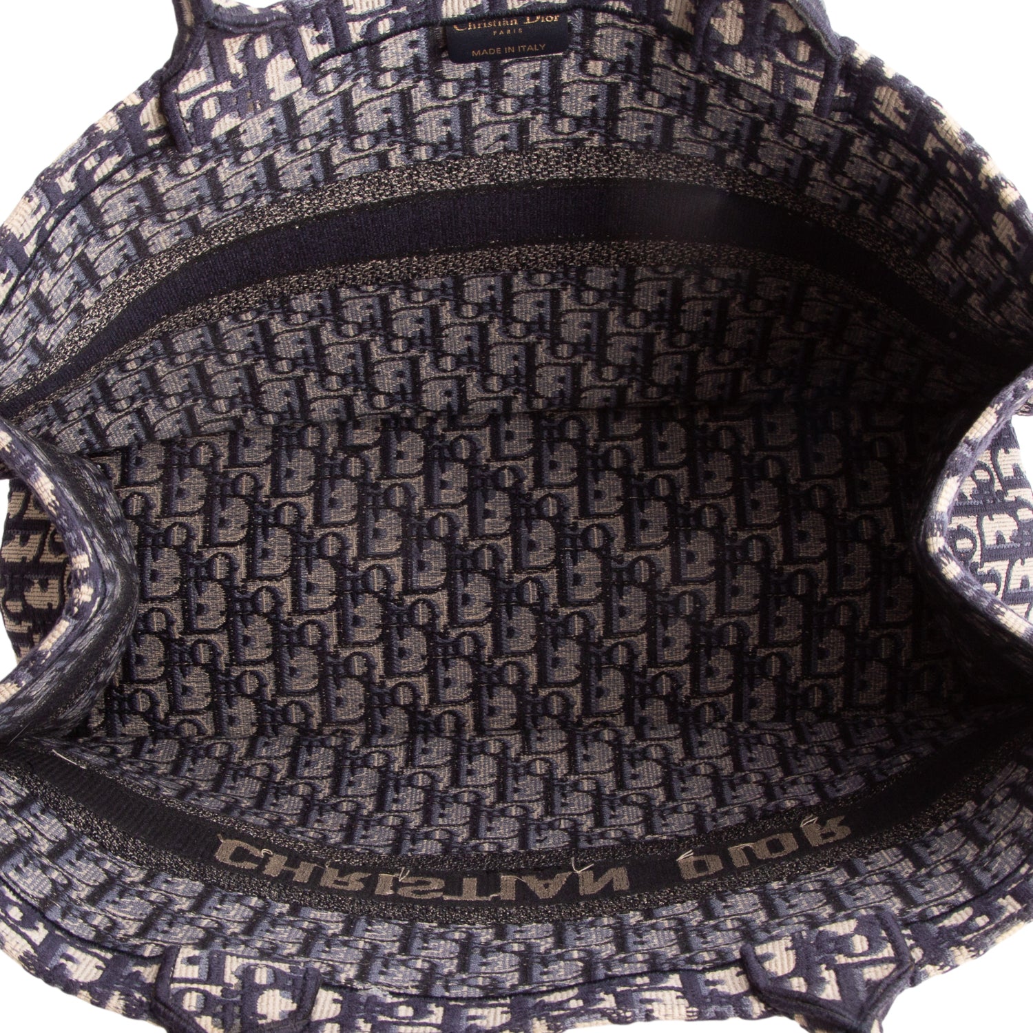 Christian Dior Ecru and Blue Dior Oblique Embroidery Large Book Tote