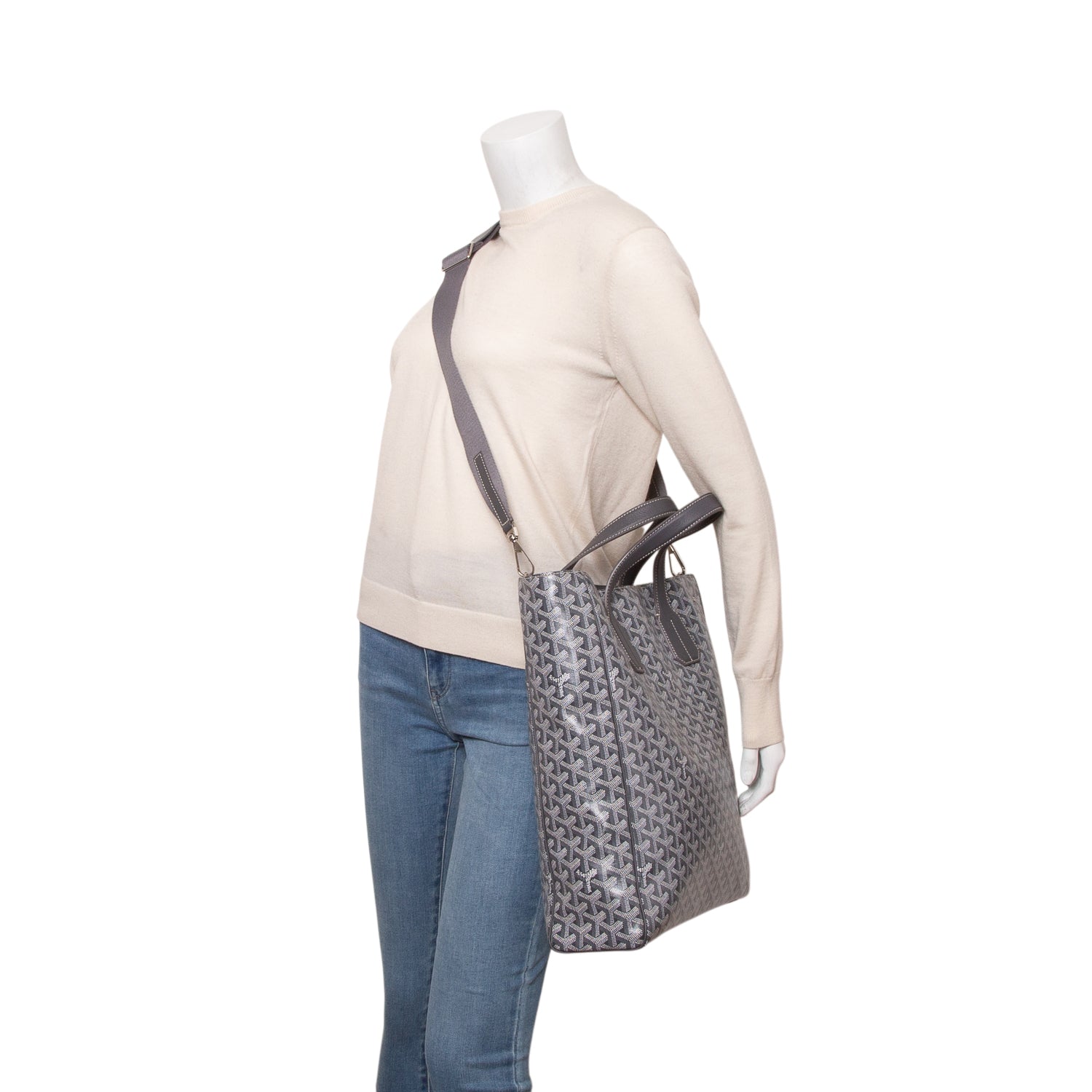 Goyard 2023 Grey Goyardine Voltaire III Tote w/ Strap