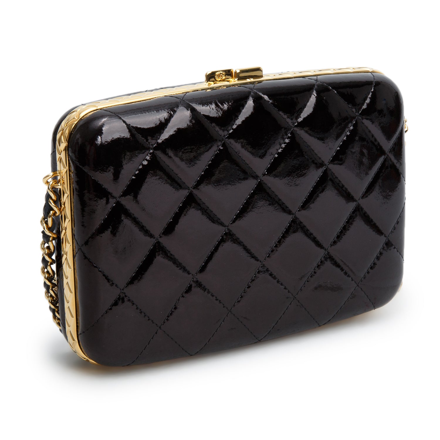 Chanel 2021 Black Patent Leather Quilted Frame Box Bag w/ Box & Authenticity Card