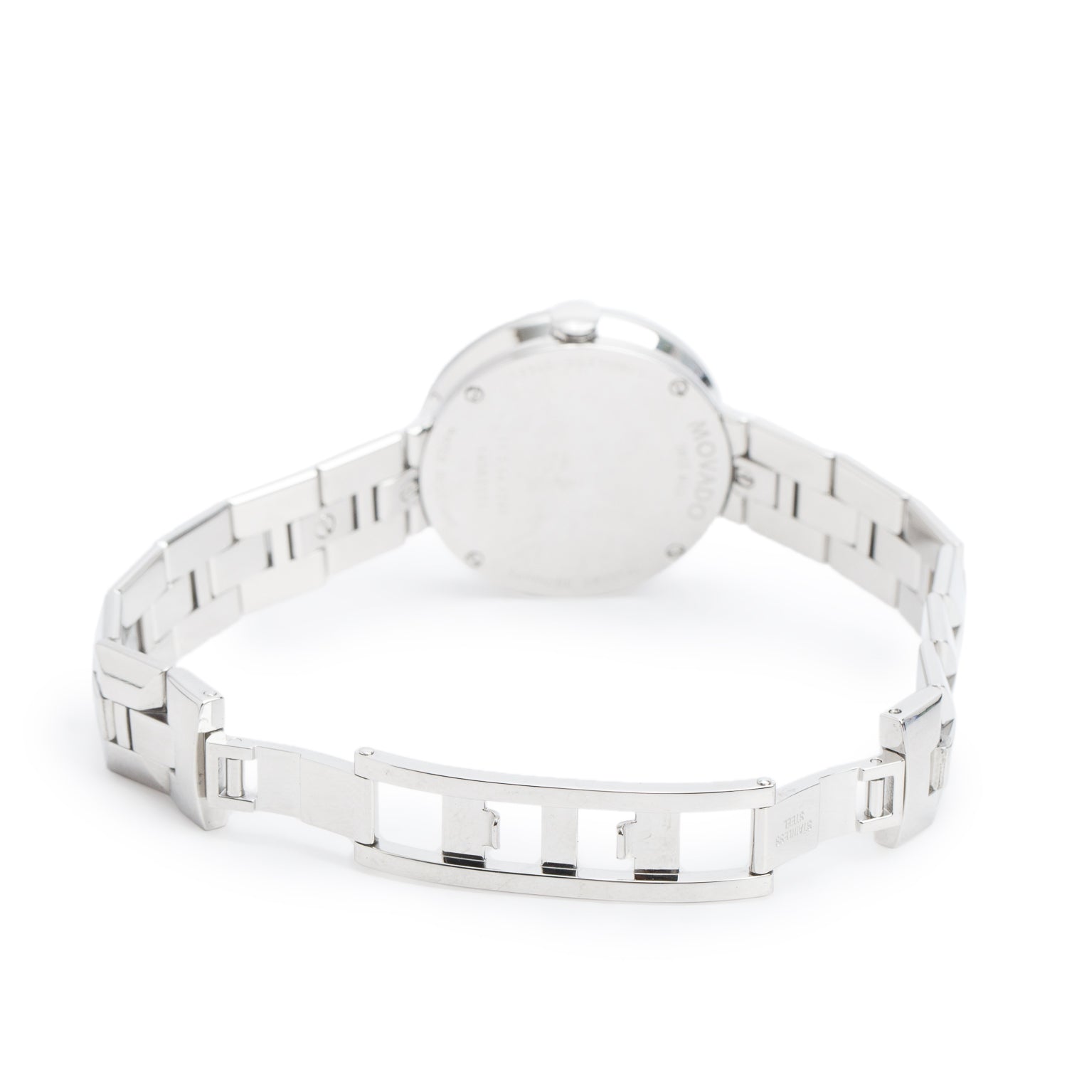 Movado Stainless Steel Sapphire 28 MM Quartz Watch Silver Diamond Dial
