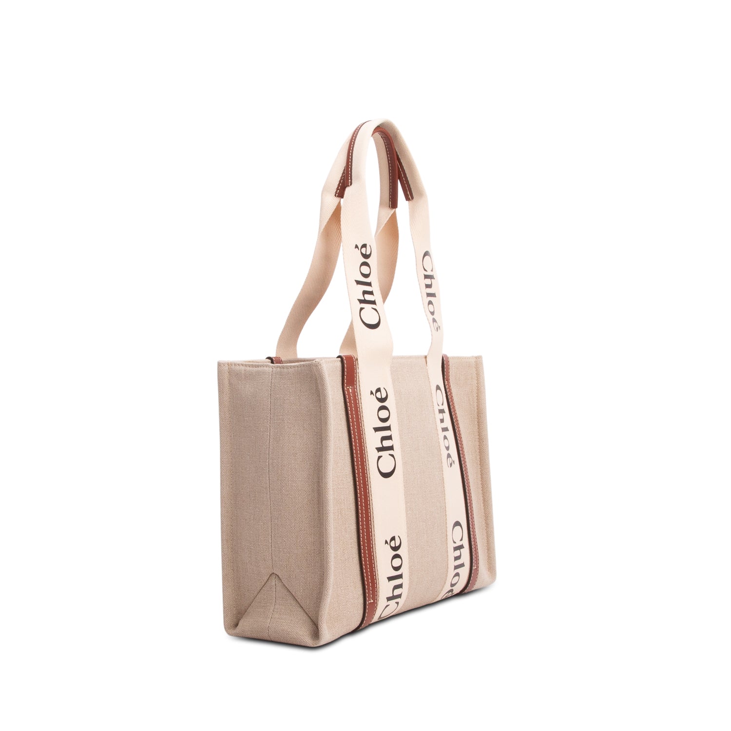 Chloe 2022 Beige Calfskin Linen Medium Woody Tote Bag