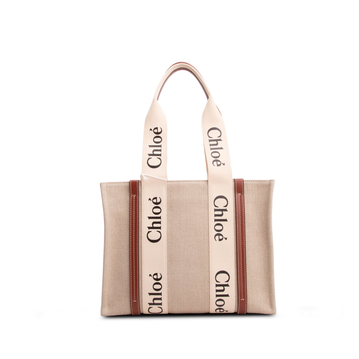 Chloe 2022 Beige Calfskin Linen Medium Woody Tote Bag