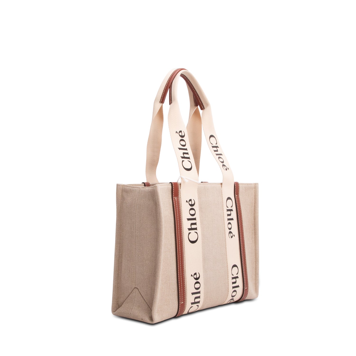 Chloe 2022 Beige Calfskin Linen Medium Woody Tote Bag