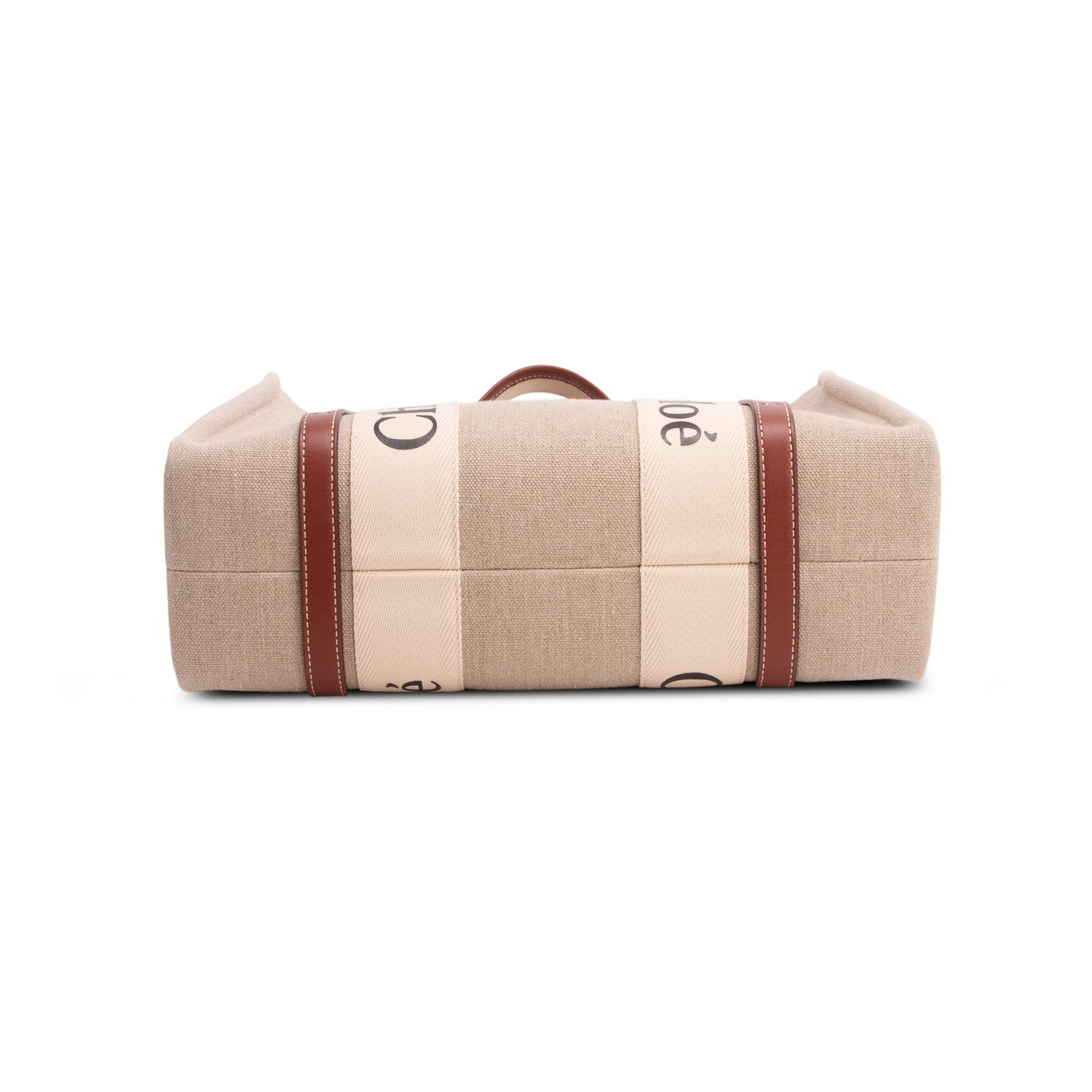 Chloe 2022 Beige Calfskin Linen Medium Woody Tote Bag