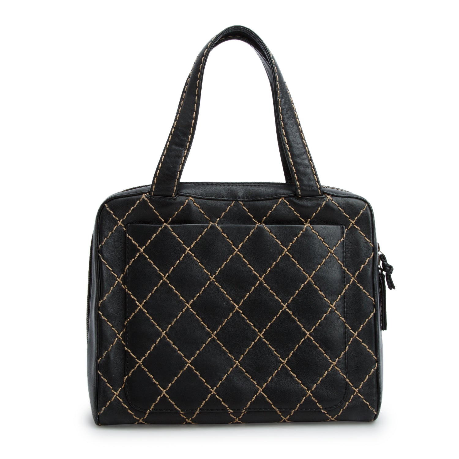Chanel Black Calfskin Contrast Stich Surpique Bowler w/ Authenticity Card & Pouch