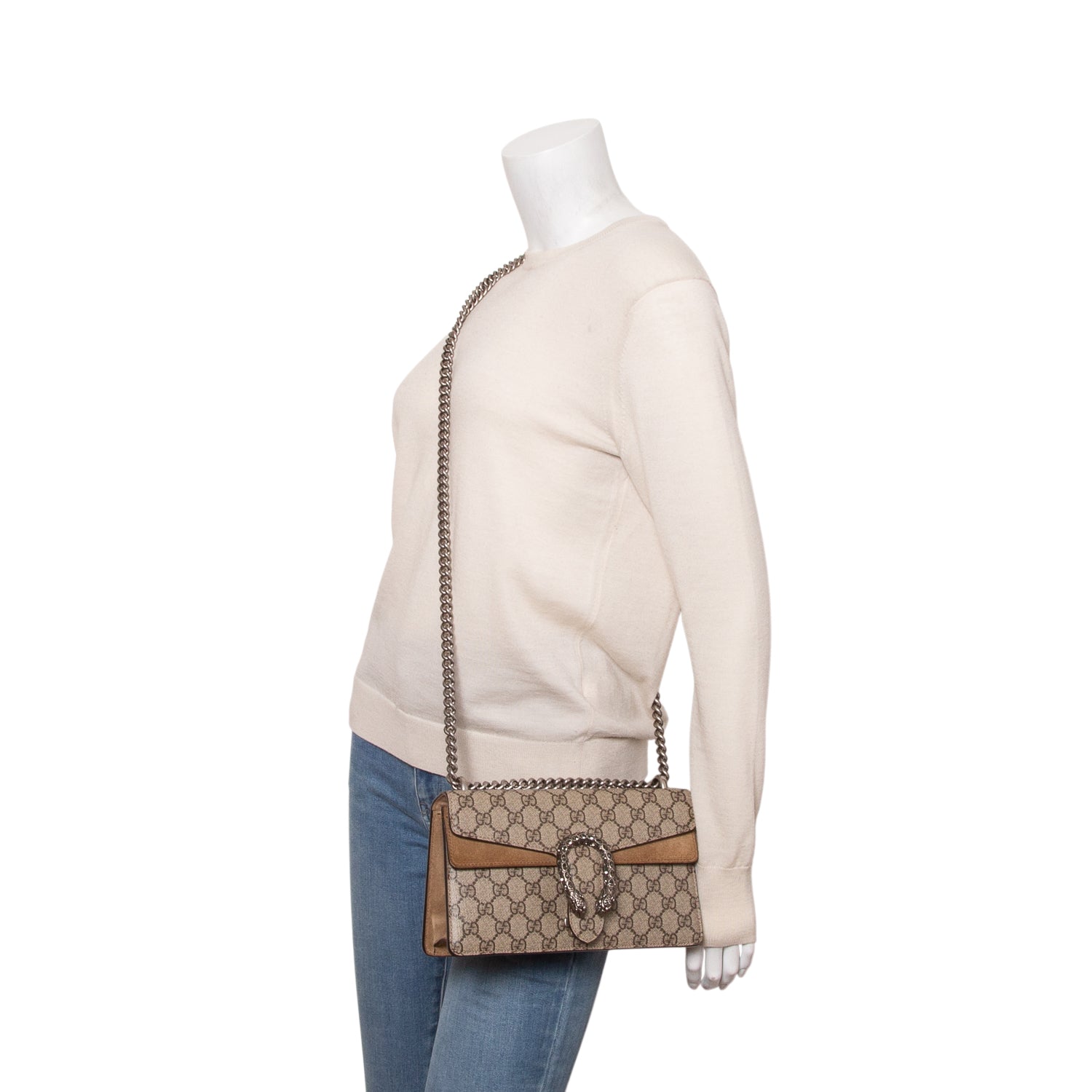 Gucci GG Supreme Monogram Suede Crystal Small Dionysus Shoulder Bag
