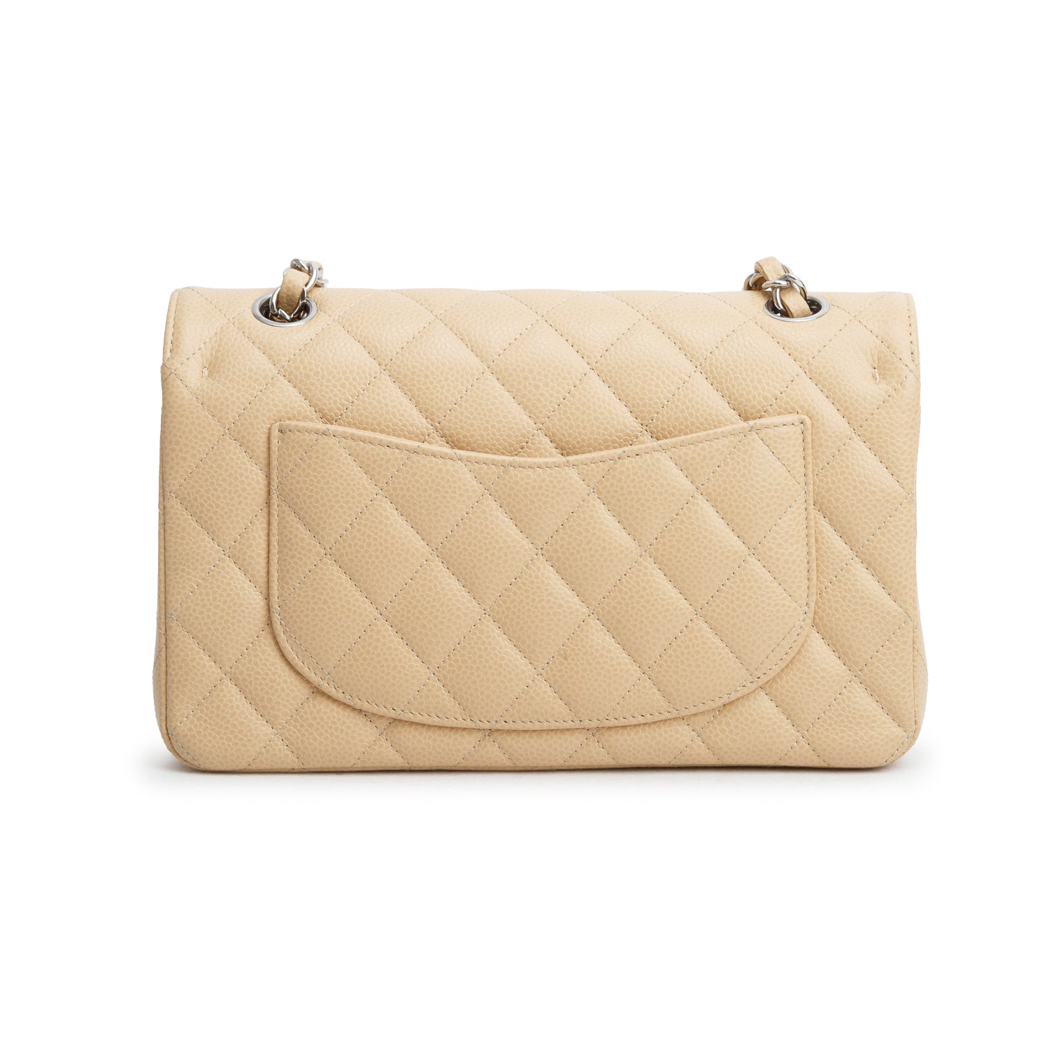 Chanel 2024 Beige Quilted Caviar Leather Classic Small Double Flap Bag w/ Receipt