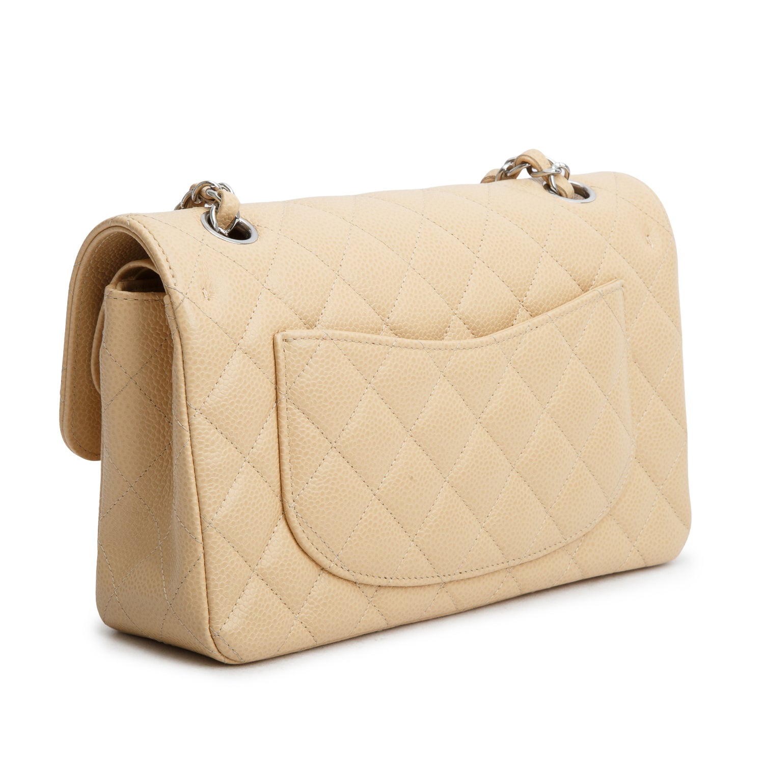 Chanel 2024 Beige Quilted Caviar Leather Classic Small Double Flap Bag w/ Receipt