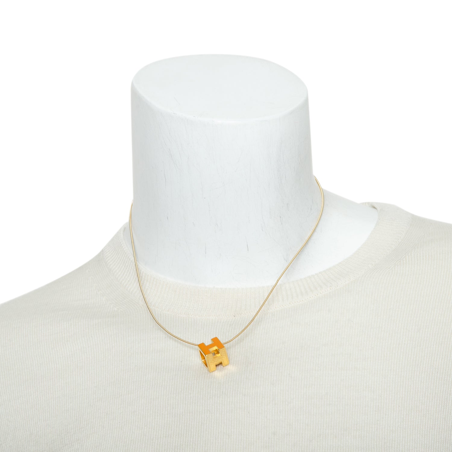 Hermes Gold-Plated Orange Enamel Pop H Cube Pendant Necklace w/ Box