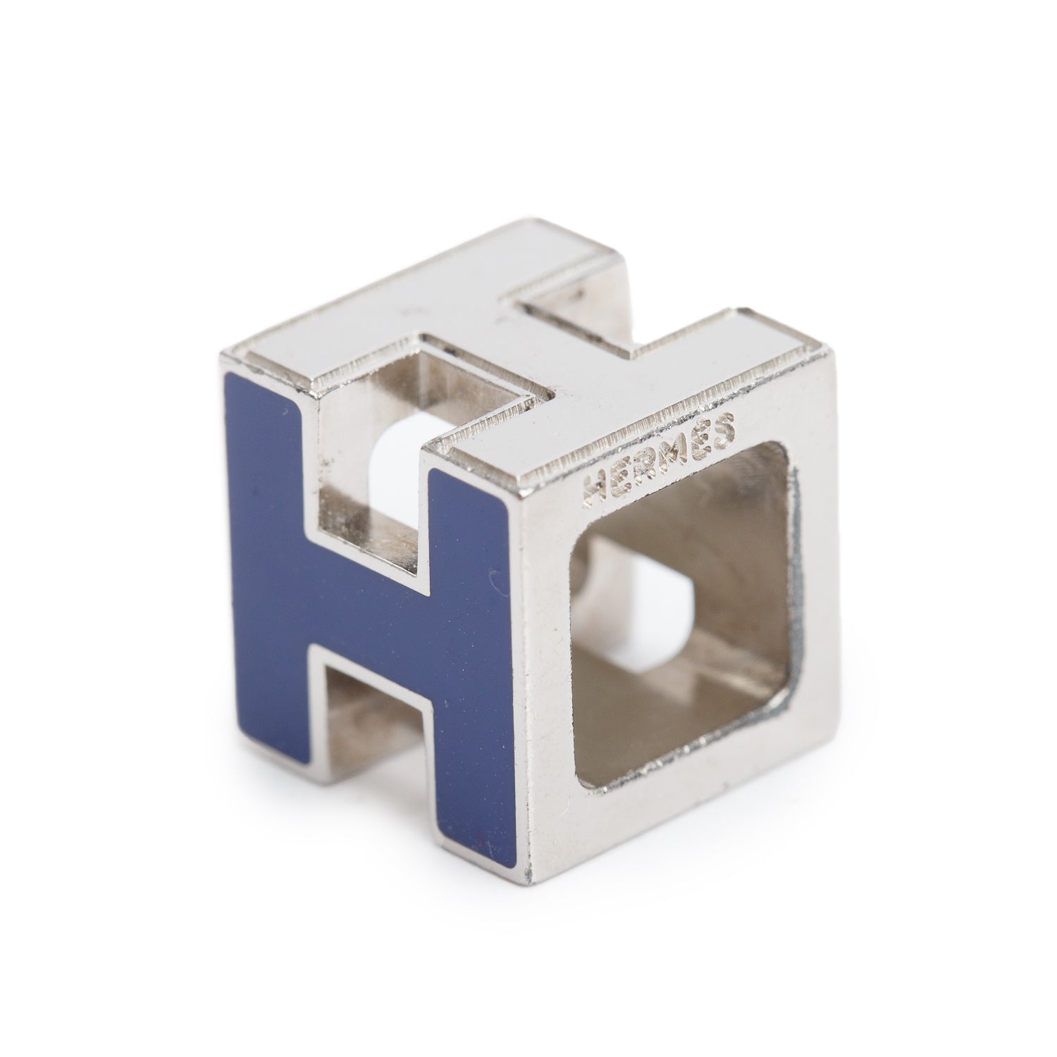 Hermes Palladium-Plated Blue Enamel Pop H Cube Pendant