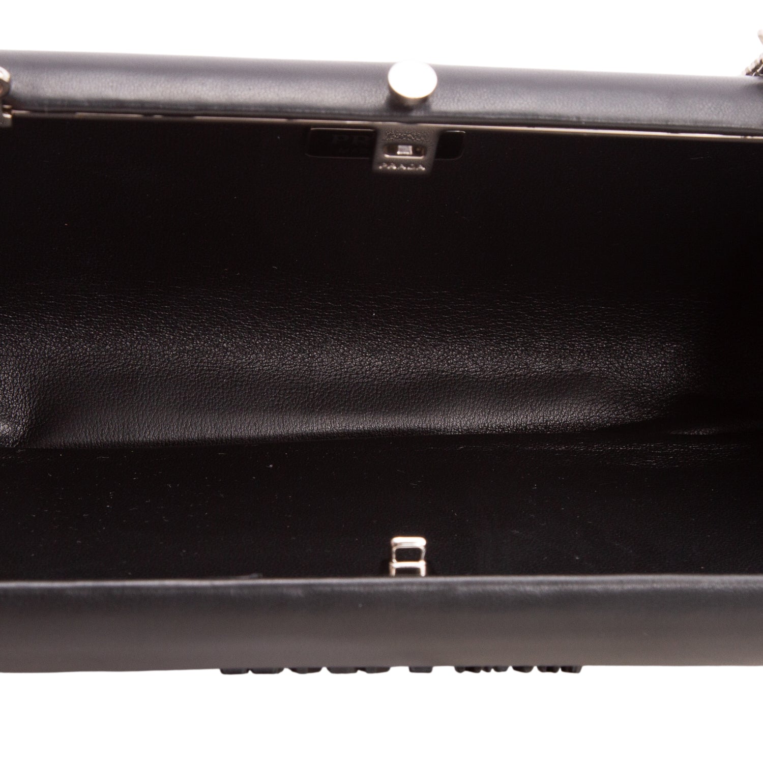 Prada Black Nappa Kiss Lock Clutch w/ Box, Authenticity Card & Chain
