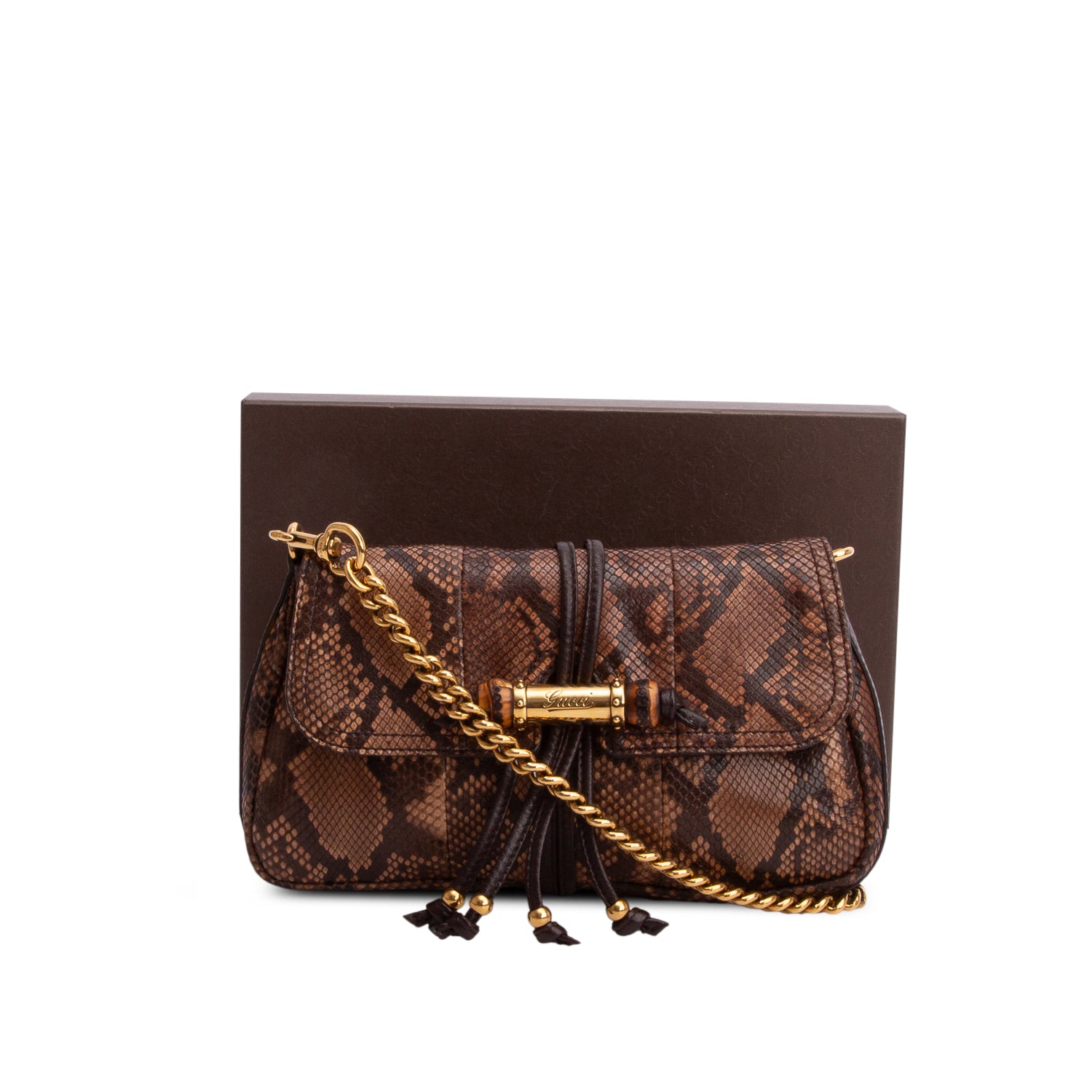 Gucci Brown Python Bamboo Croisette Evening Bag w/ Box