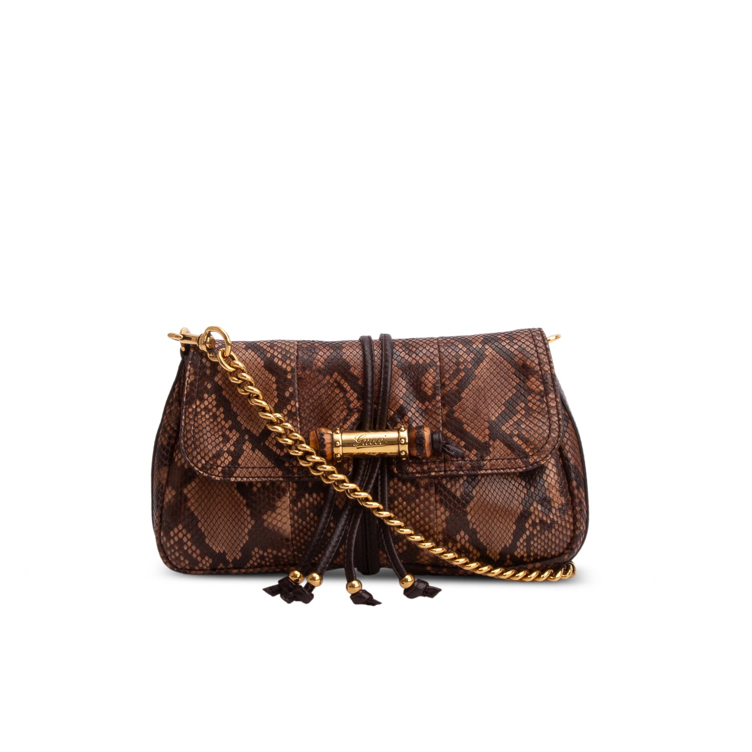 Gucci Brown Python Bamboo Croisette Evening Bag w/ Box