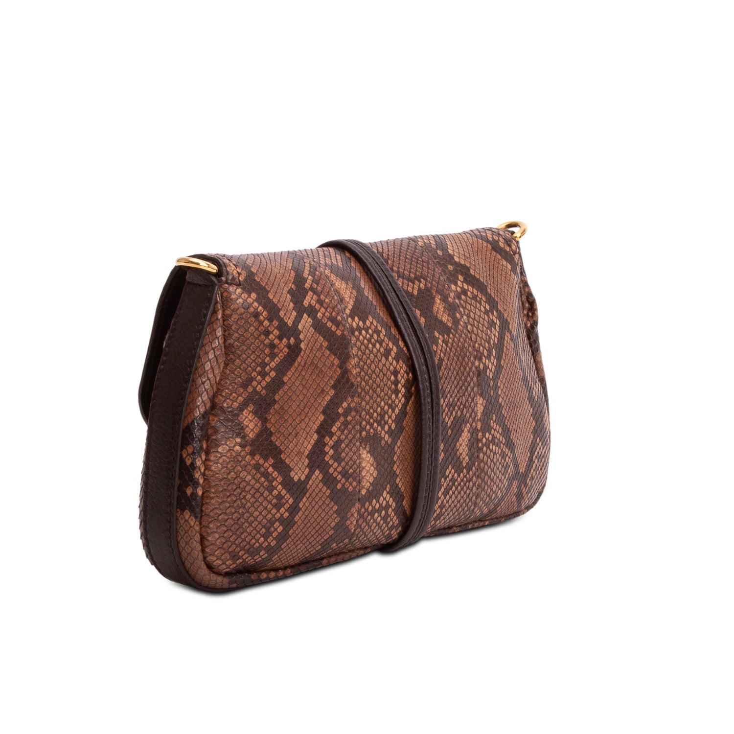 Gucci Brown Python Bamboo Croisette Evening Bag w/ Box
