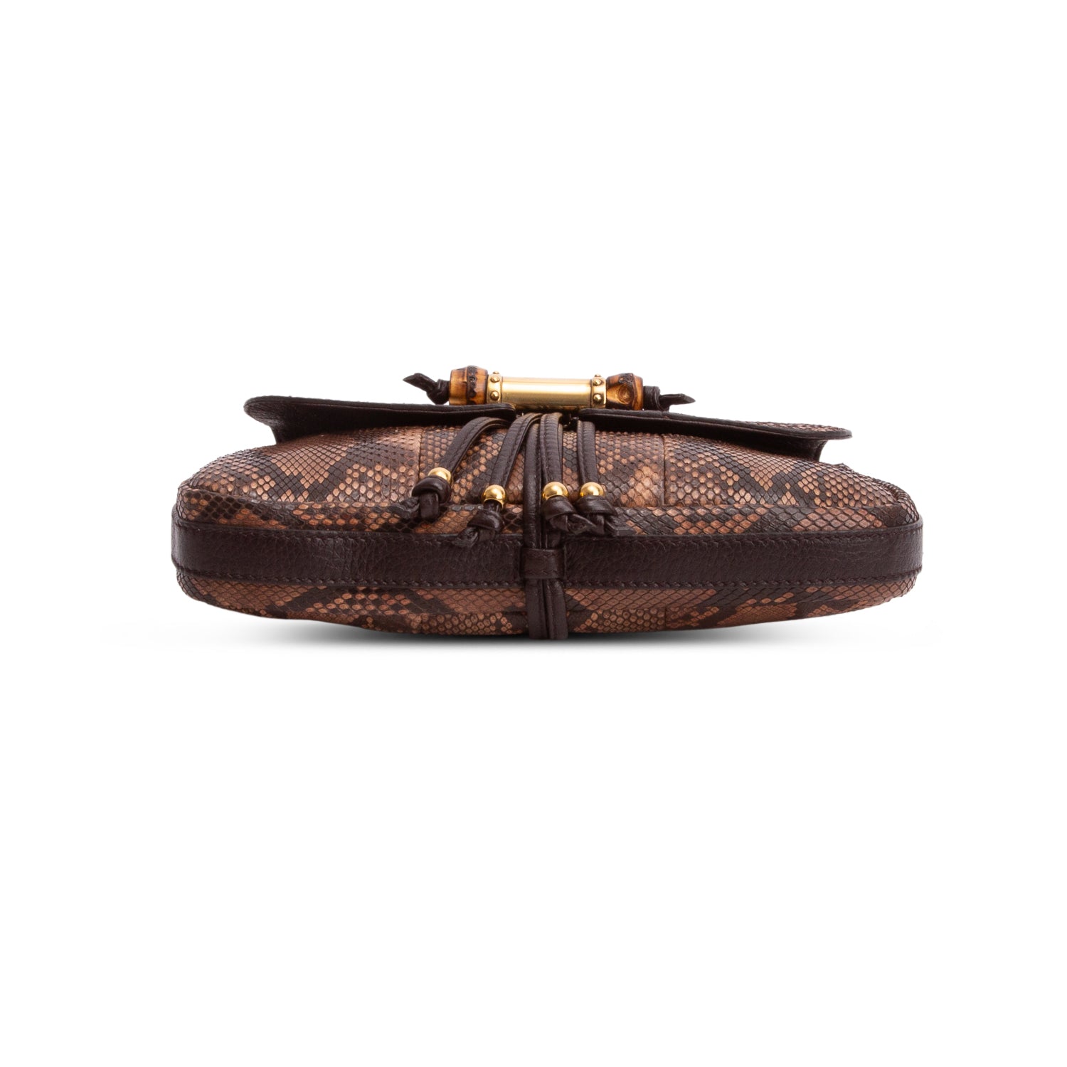Gucci Brown Python Bamboo Croisette Evening Bag w/ Box