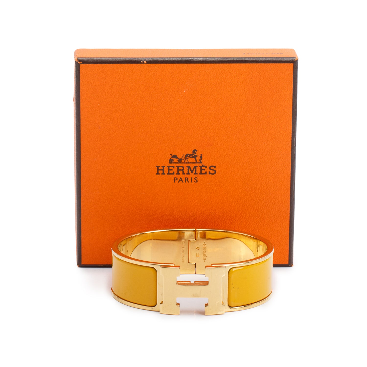 Hermes Gold-Plated Yellow Enamel Clic Clac H Bracelet w/ Box