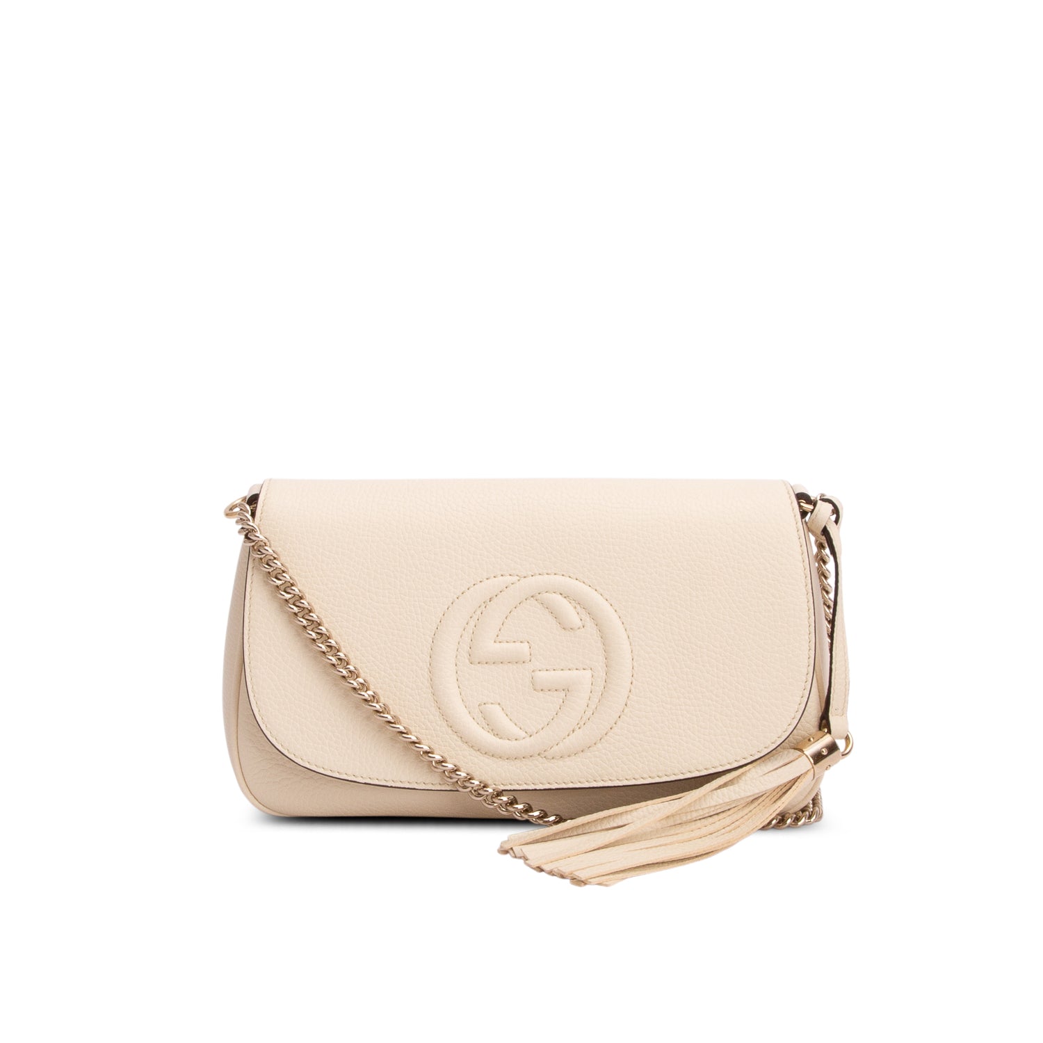 Gucci Cream Pebbled Calfksin Medium Soho Chain Crossbody Bag