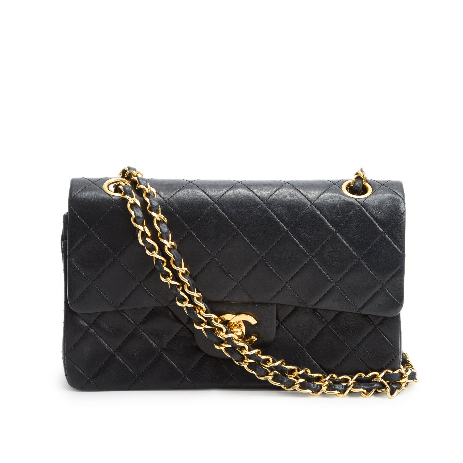 Chanel Vintage Black Lambskin Classic Small Double Flap Bag w/ Authenticity Card