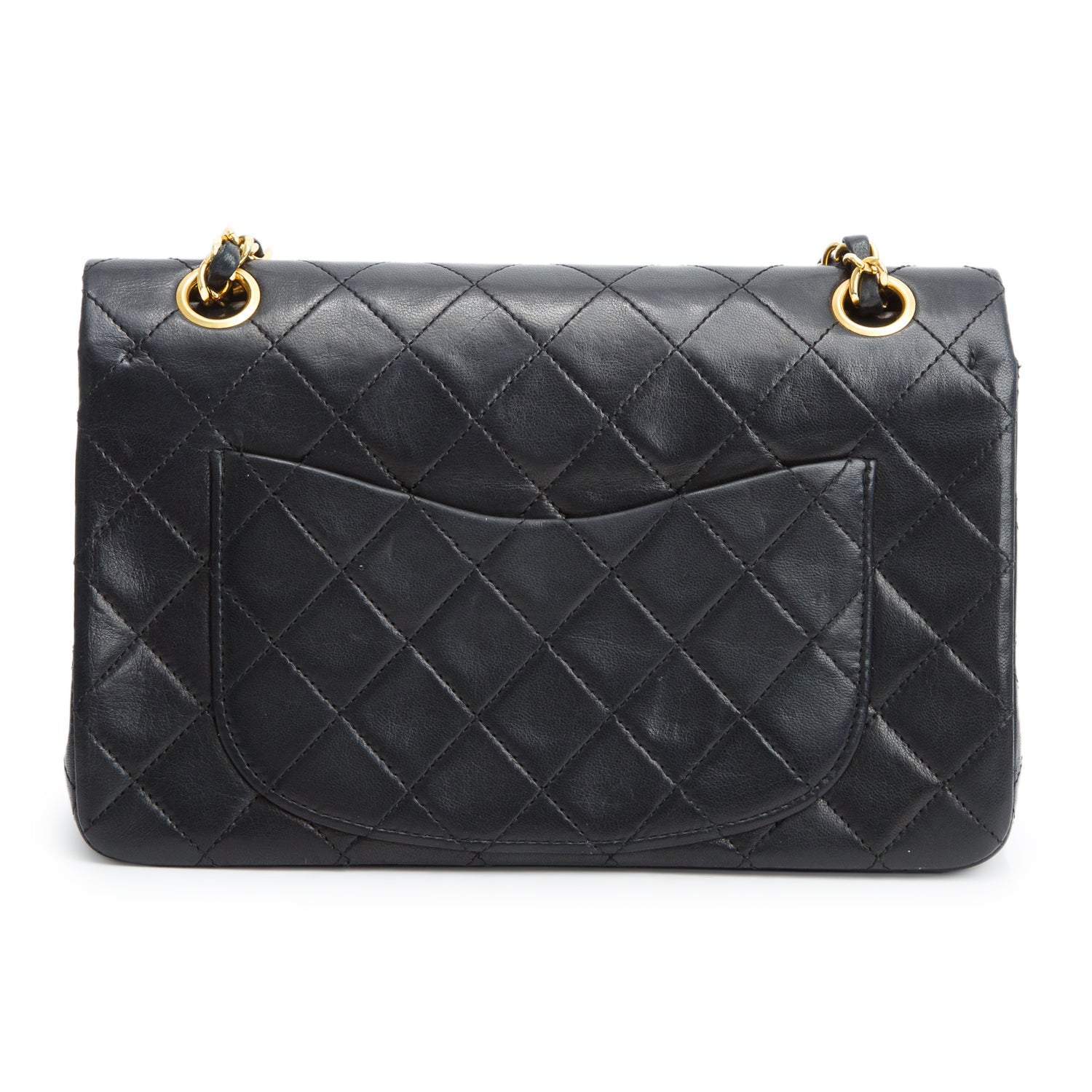 Chanel Vintage Black Lambskin Classic Small Double Flap Bag w/ Authenticity Card