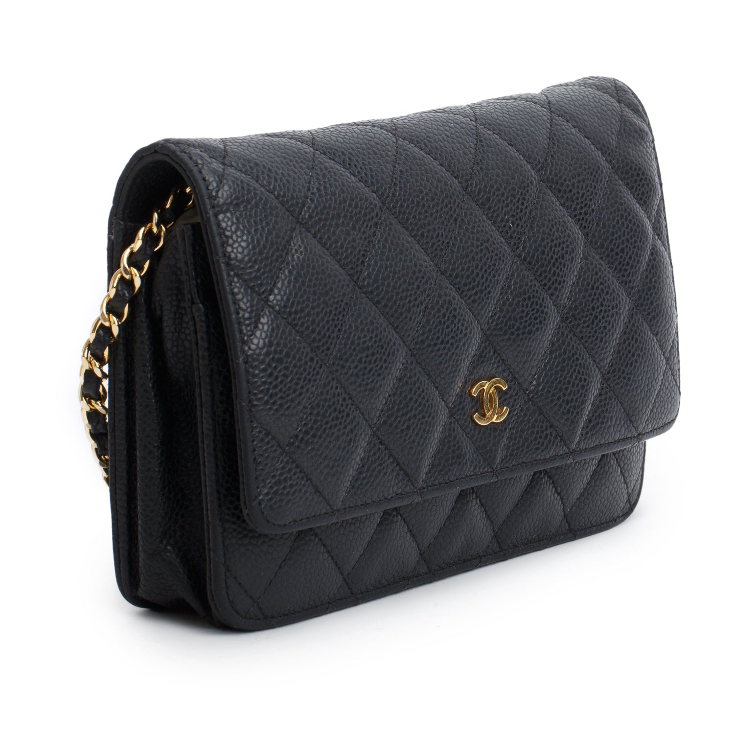 Chanel Black Caviar Quilted Classic Wallet on Chain