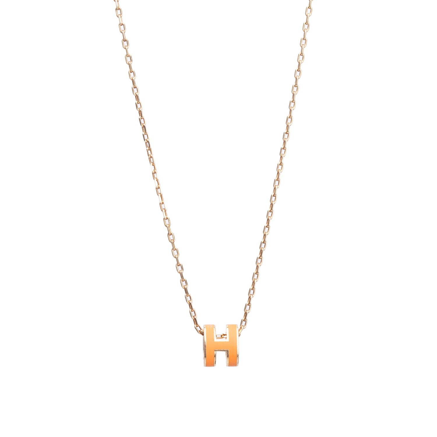 Hermes Rose Gold-Plated Orange Lacquered Mini Pop H Pendant Necklace