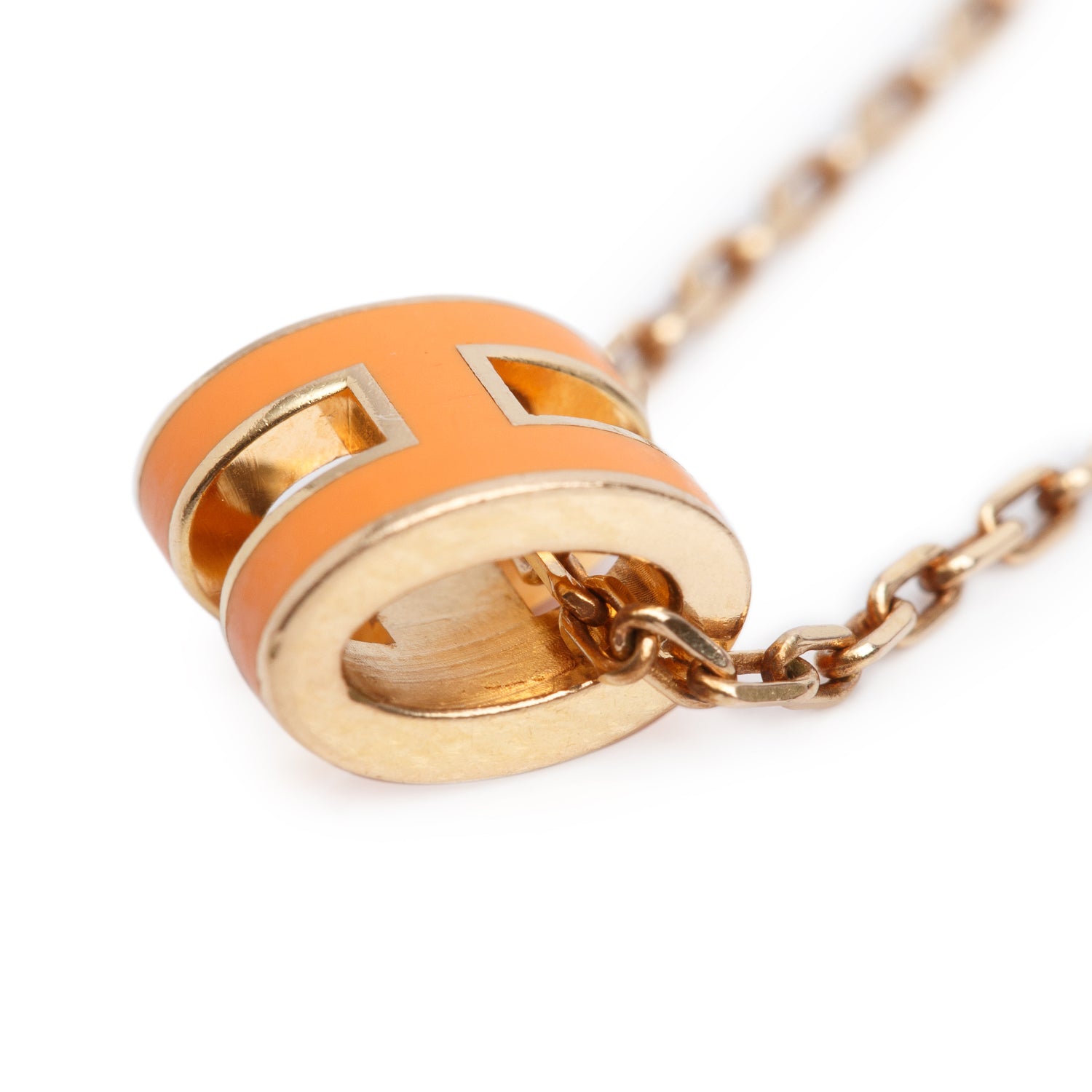 Hermes Rose Gold-Plated Orange Lacquered Mini Pop H Pendant Necklace