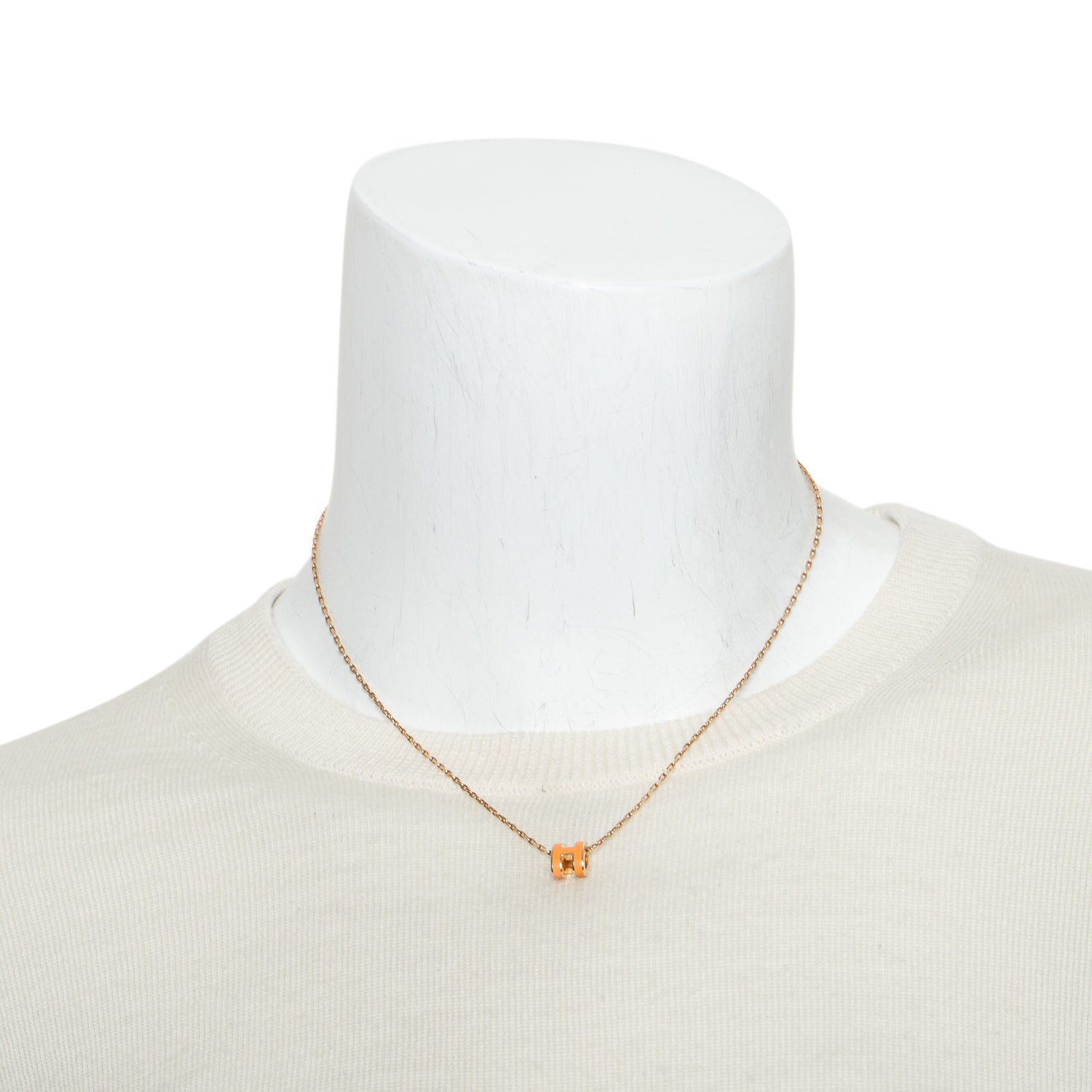 Hermes Rose Gold-Plated Orange Lacquered Mini Pop H Pendant Necklace