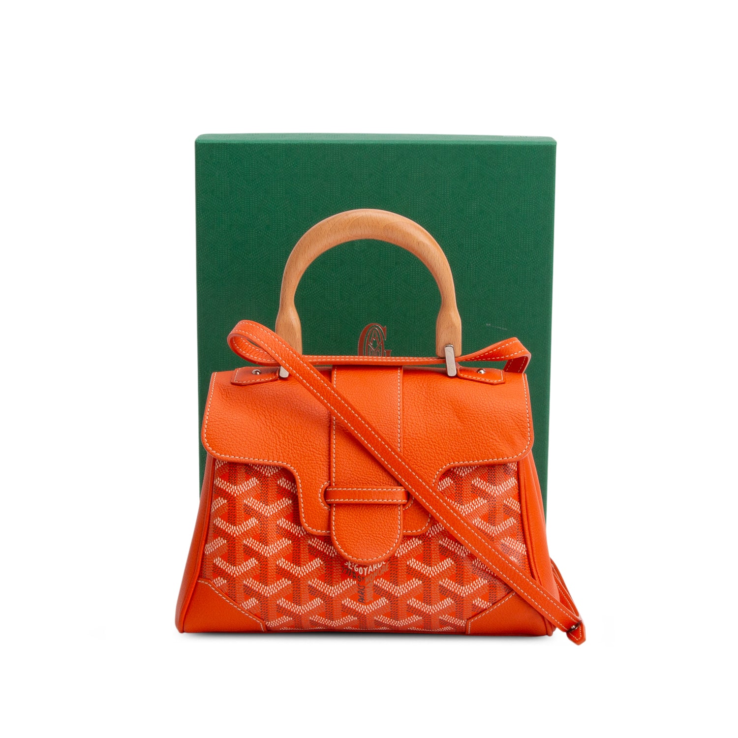 Goyard 2023 Orange Leather & Goyardine Canvas Saigon Souple Mini Bag w/ Box & Strap