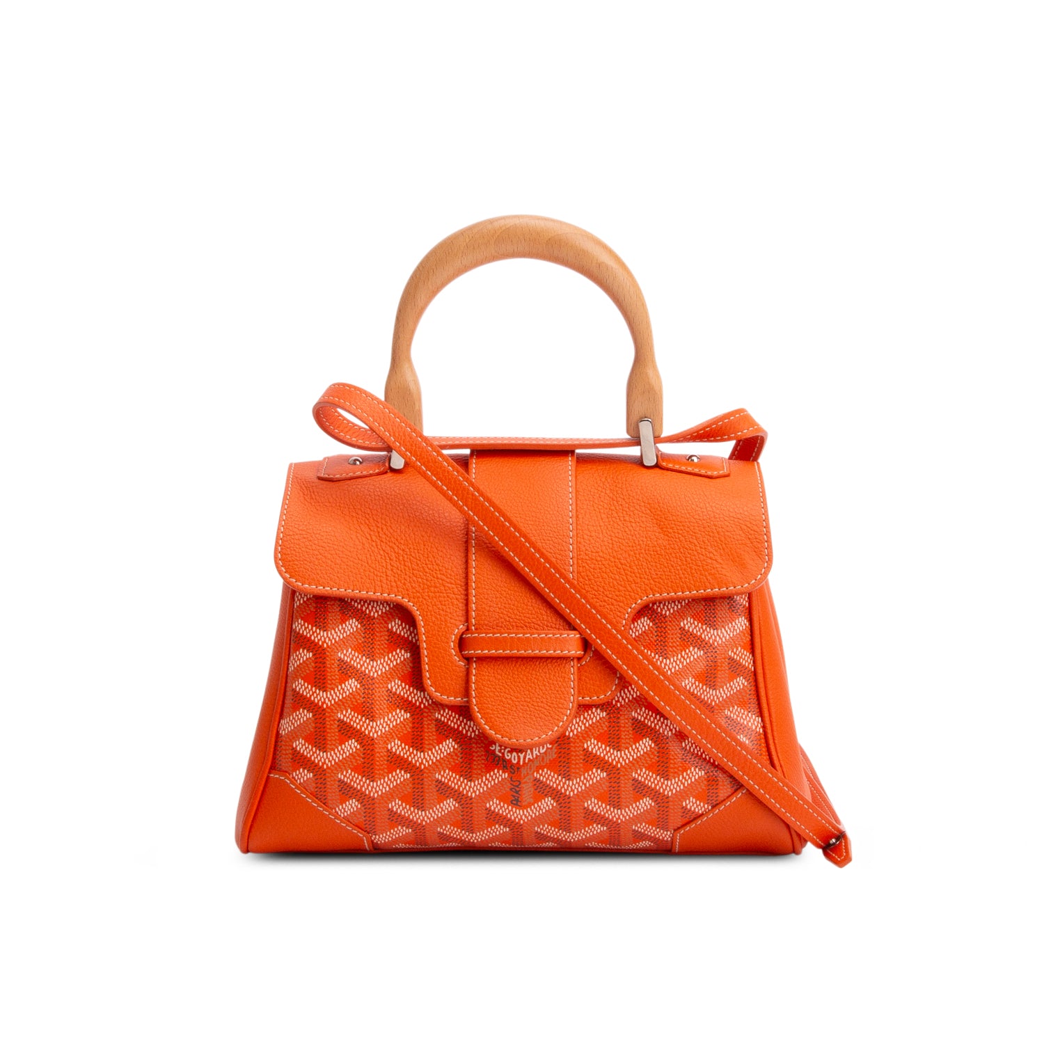 Goyard 2023 Orange Leather & Goyardine Canvas Saigon Souple Mini Bag w/ Box & Strap